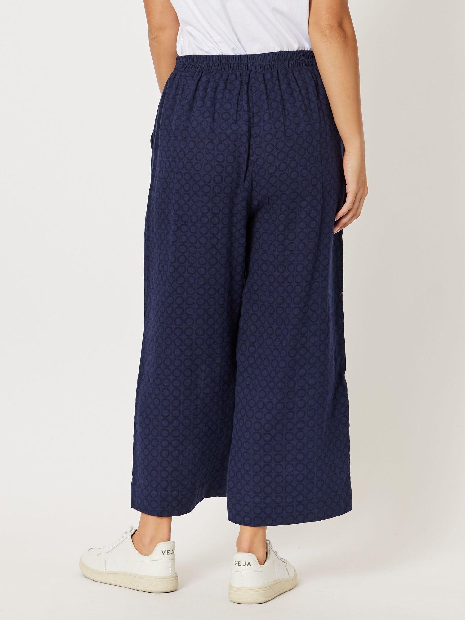 Circulate Jacquard Pull On Wide Leg Pant - Navy