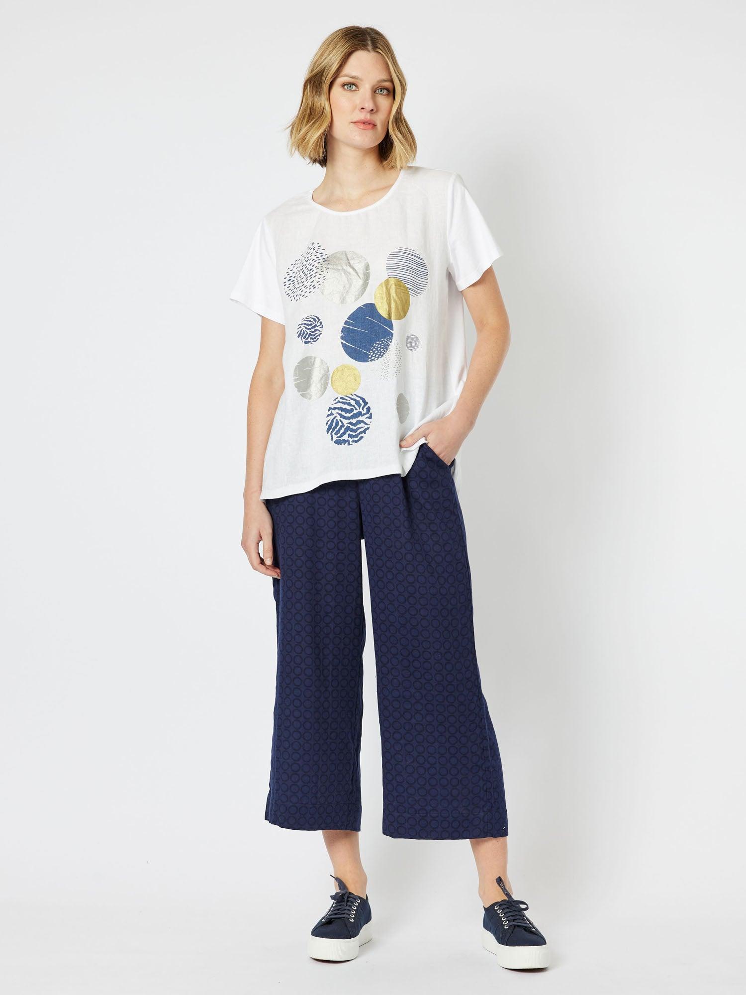 Circulate Jacquard Pull On Wide Leg Pant - Navy