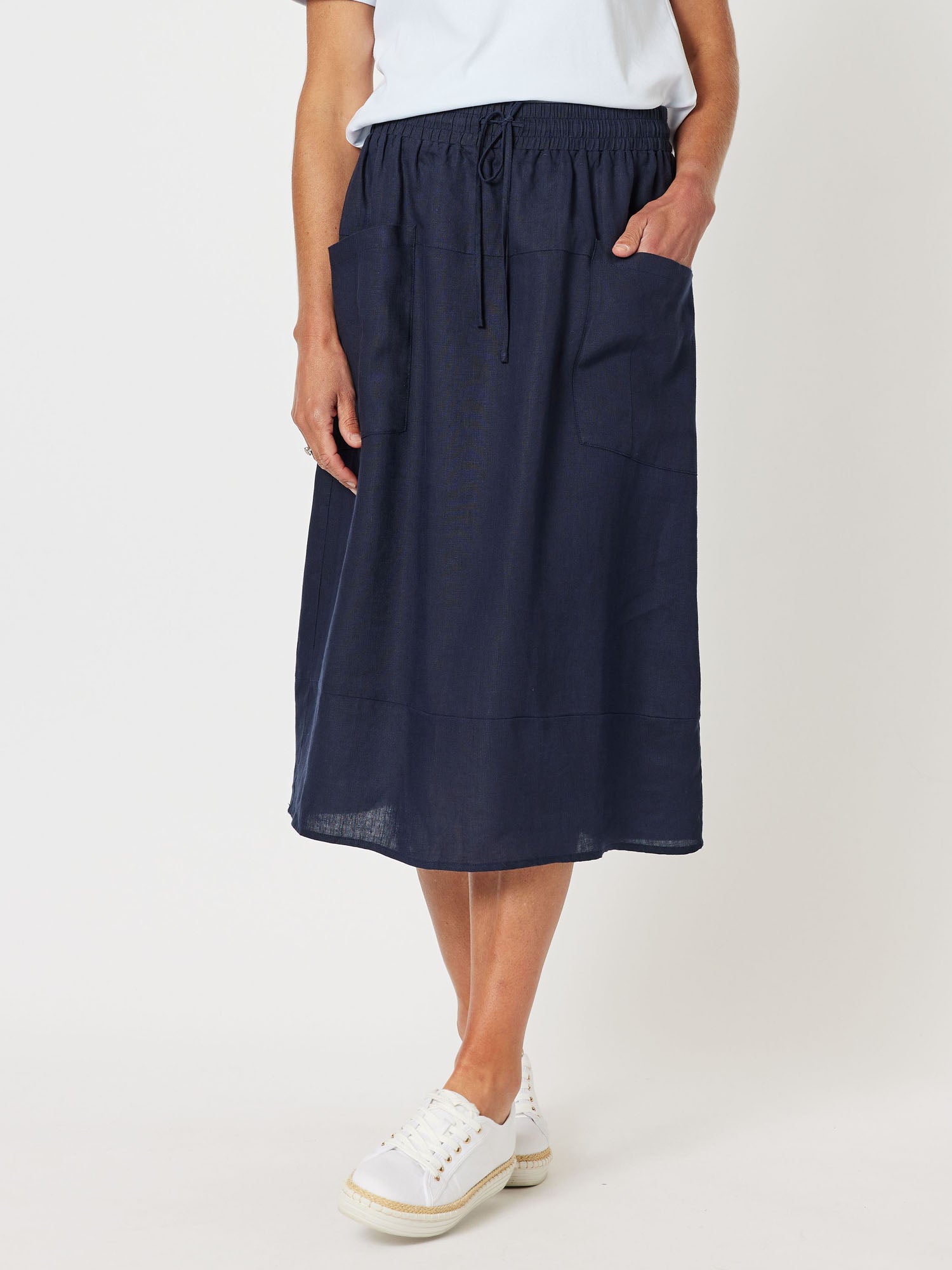 Sports Linen Pull On Skirt - Navy