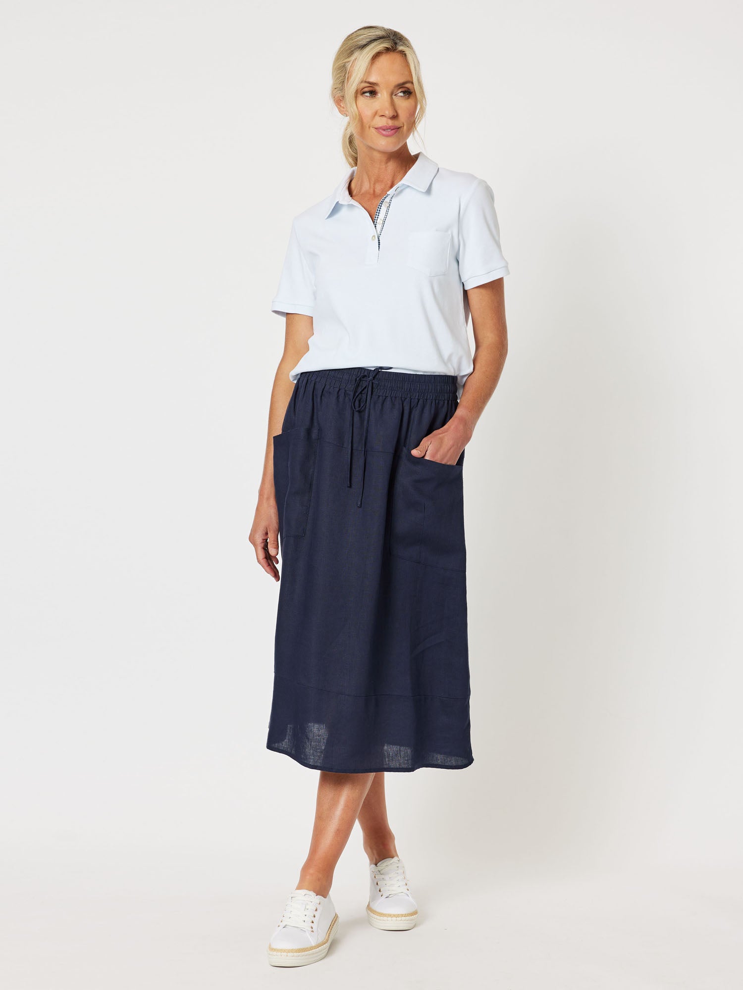 Sports Linen Pull On Skirt - Navy