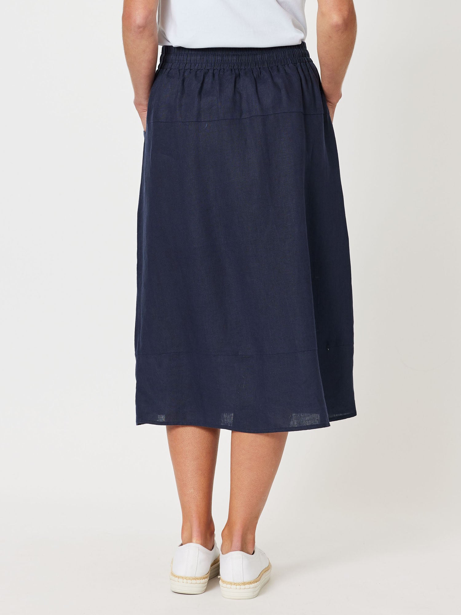 Sports Linen Pull On Skirt - Navy