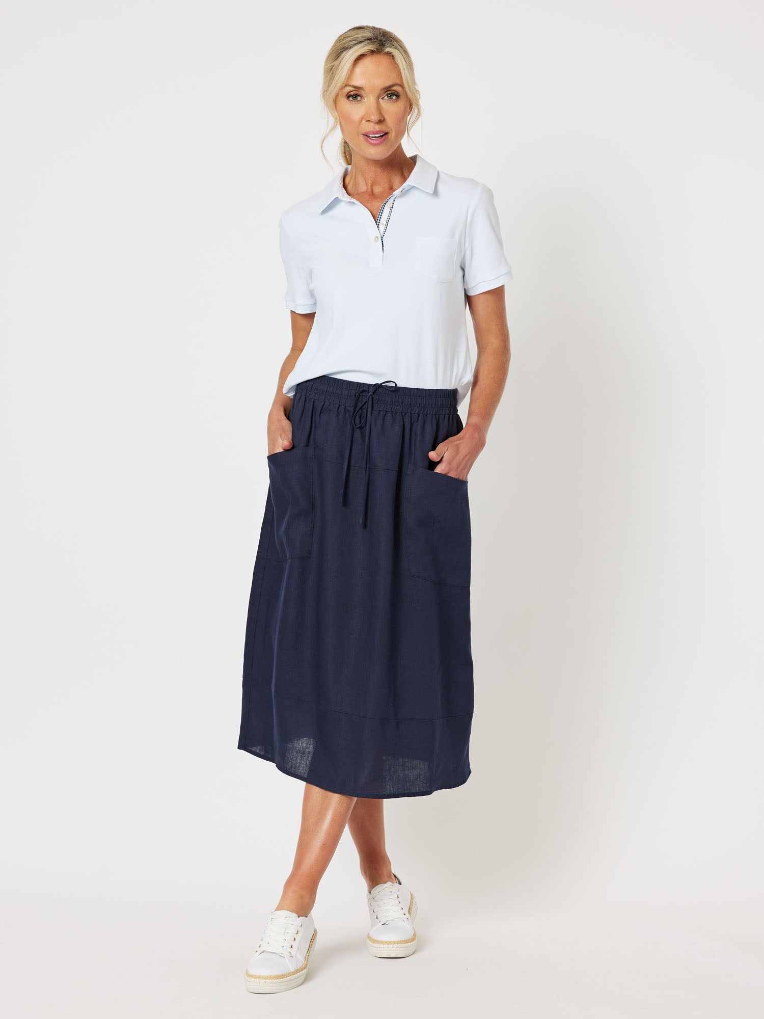 Sports Linen Pull On Skirt - Navy
