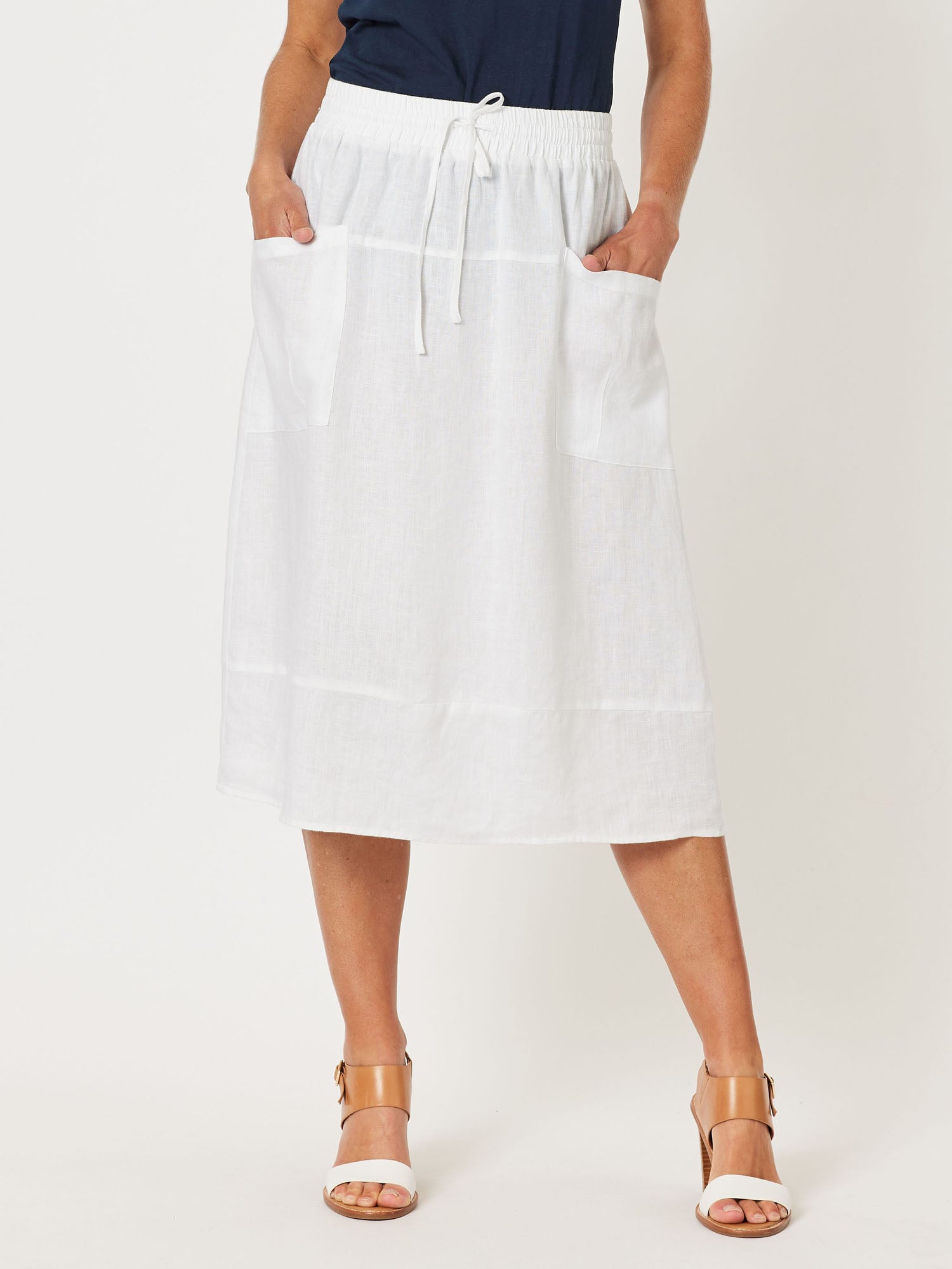 Sports Linen Pull On Skirt - White