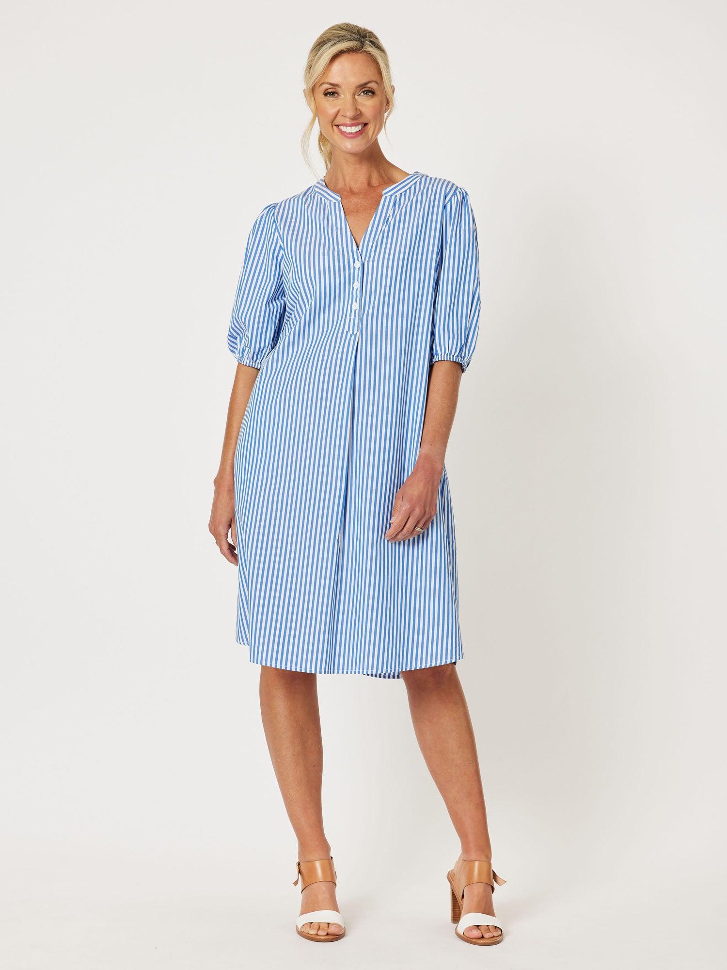 Dixi Cotton Stripe Dress - Blue