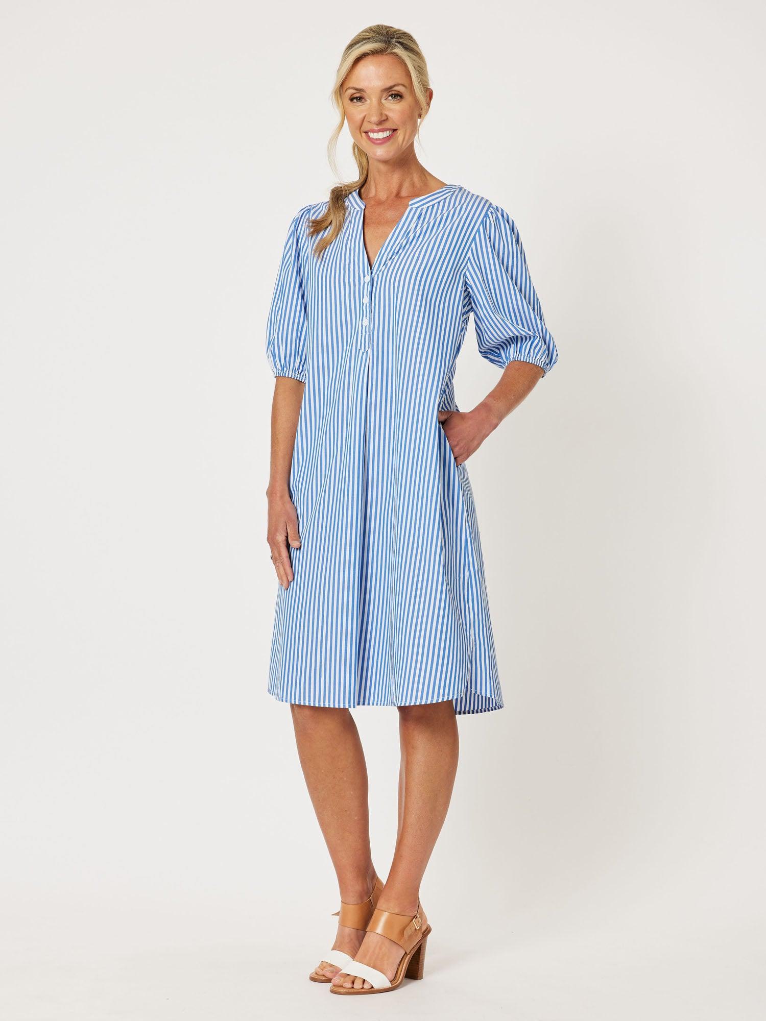 Dixi Cotton Stripe Dress - Blue