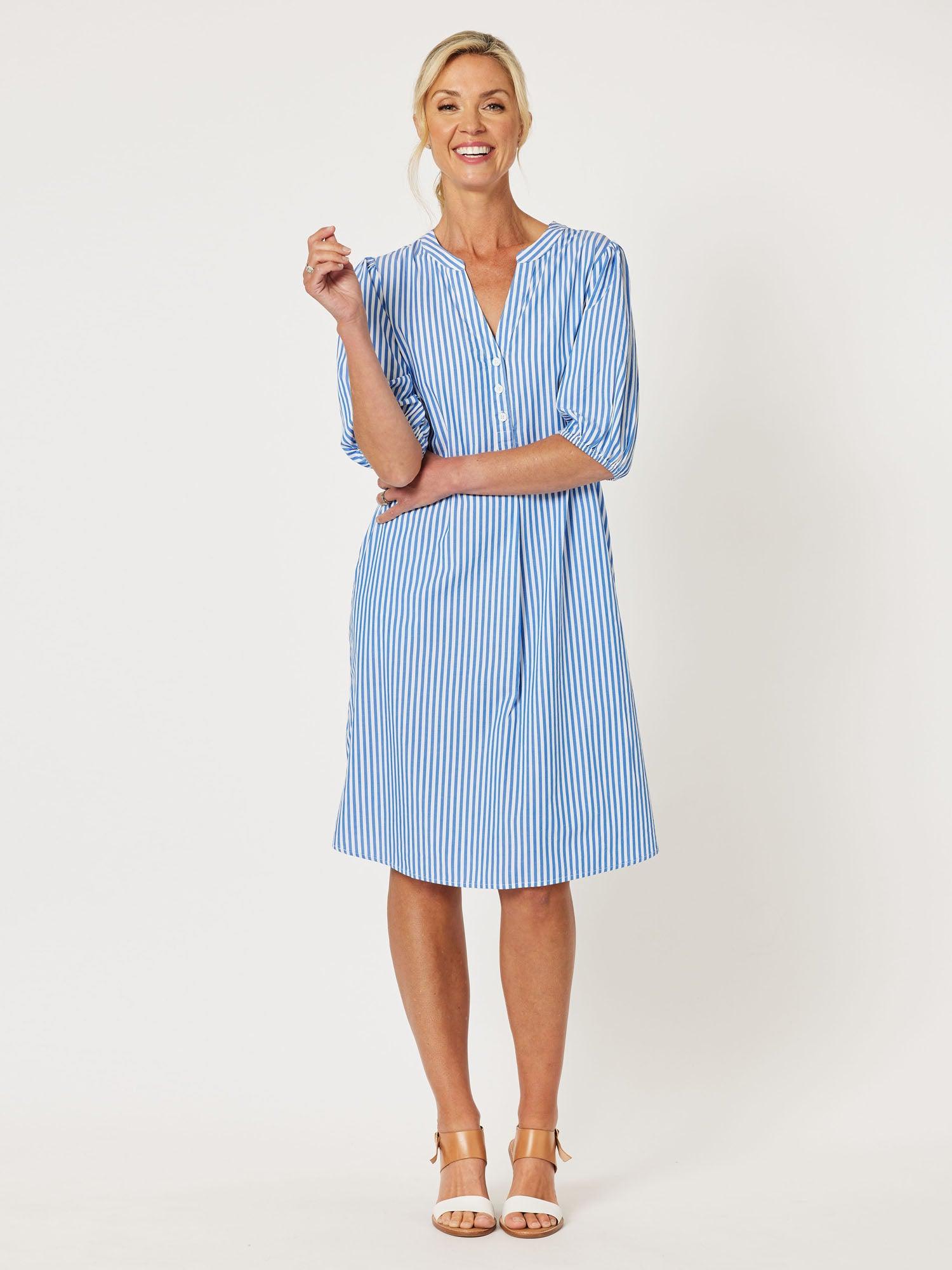 Dixi Cotton Stripe Dress - Blue