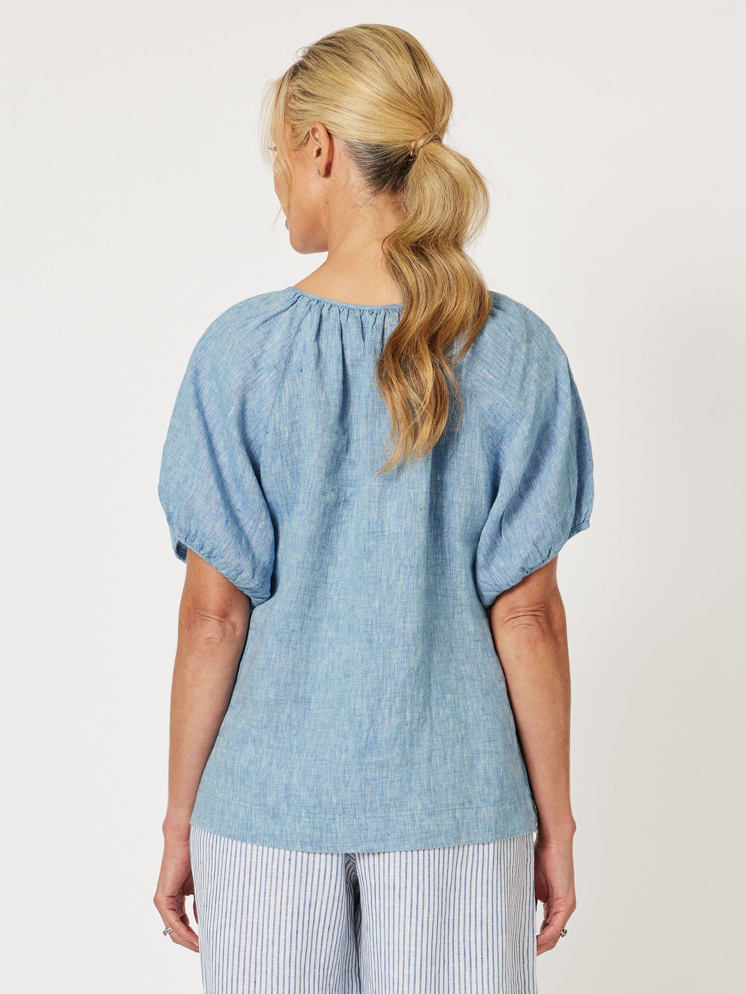 Sanctuary Linen Button Detail Top - Indigo