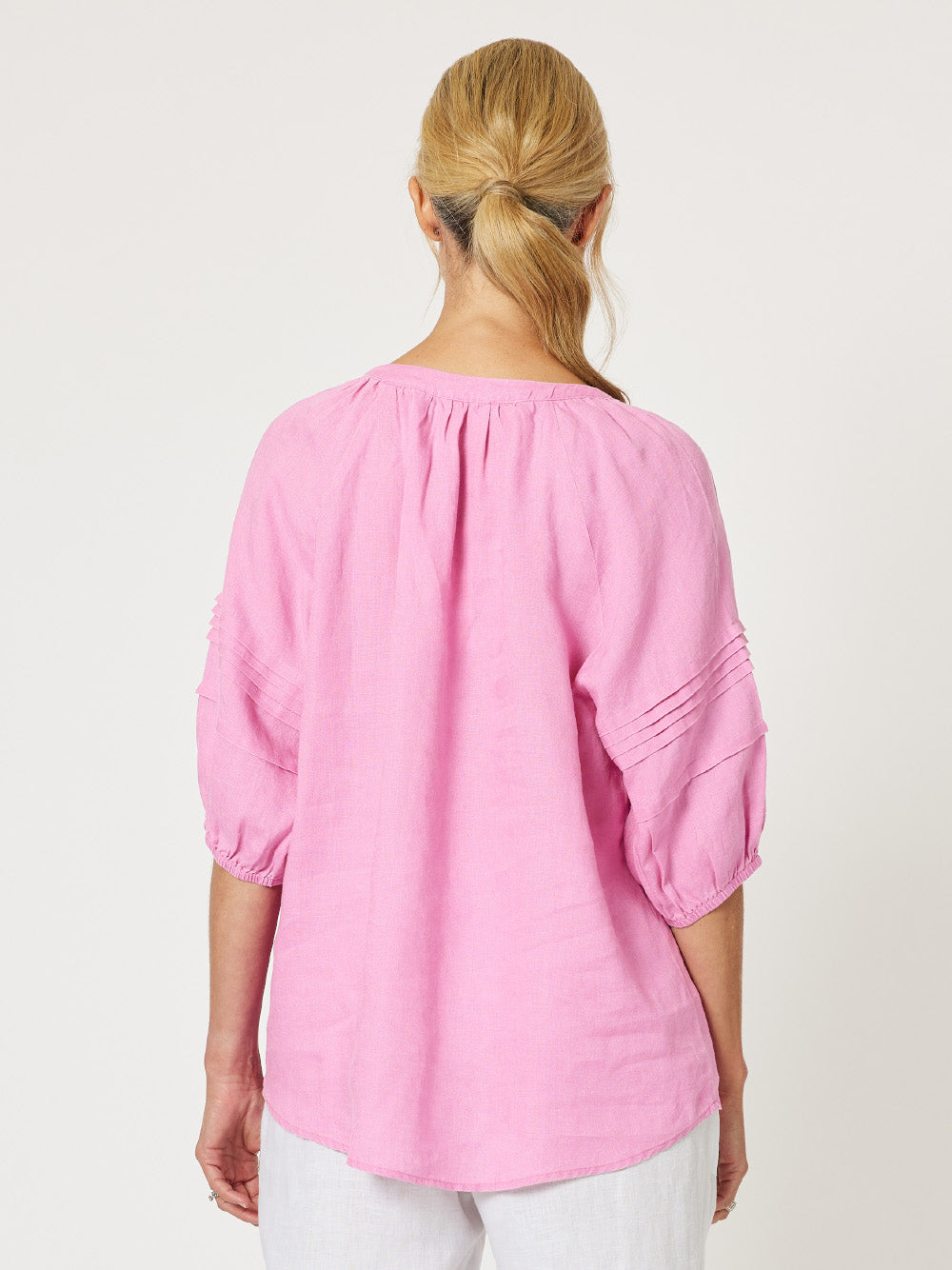 Diana Linen Pleat Sleeve Top - Candy