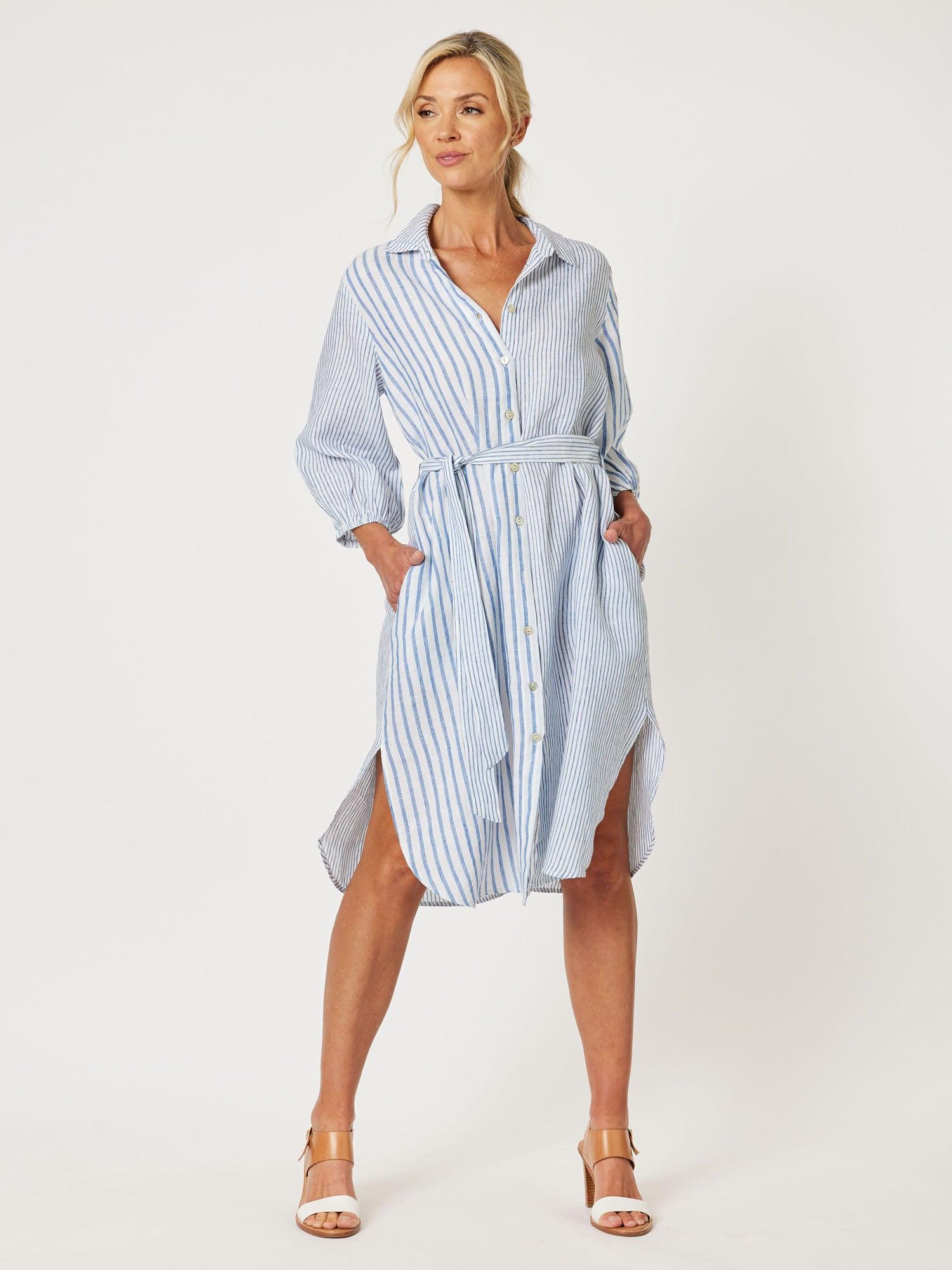 Mist Stripe Shirt Dress - Indigo
