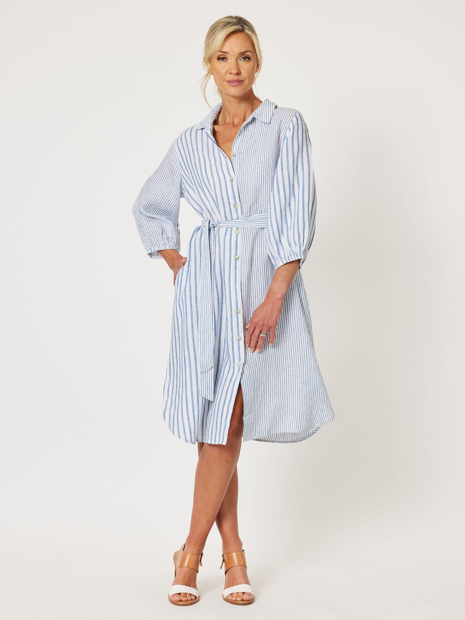 Mist Stripe Shirt Dress - Indigo