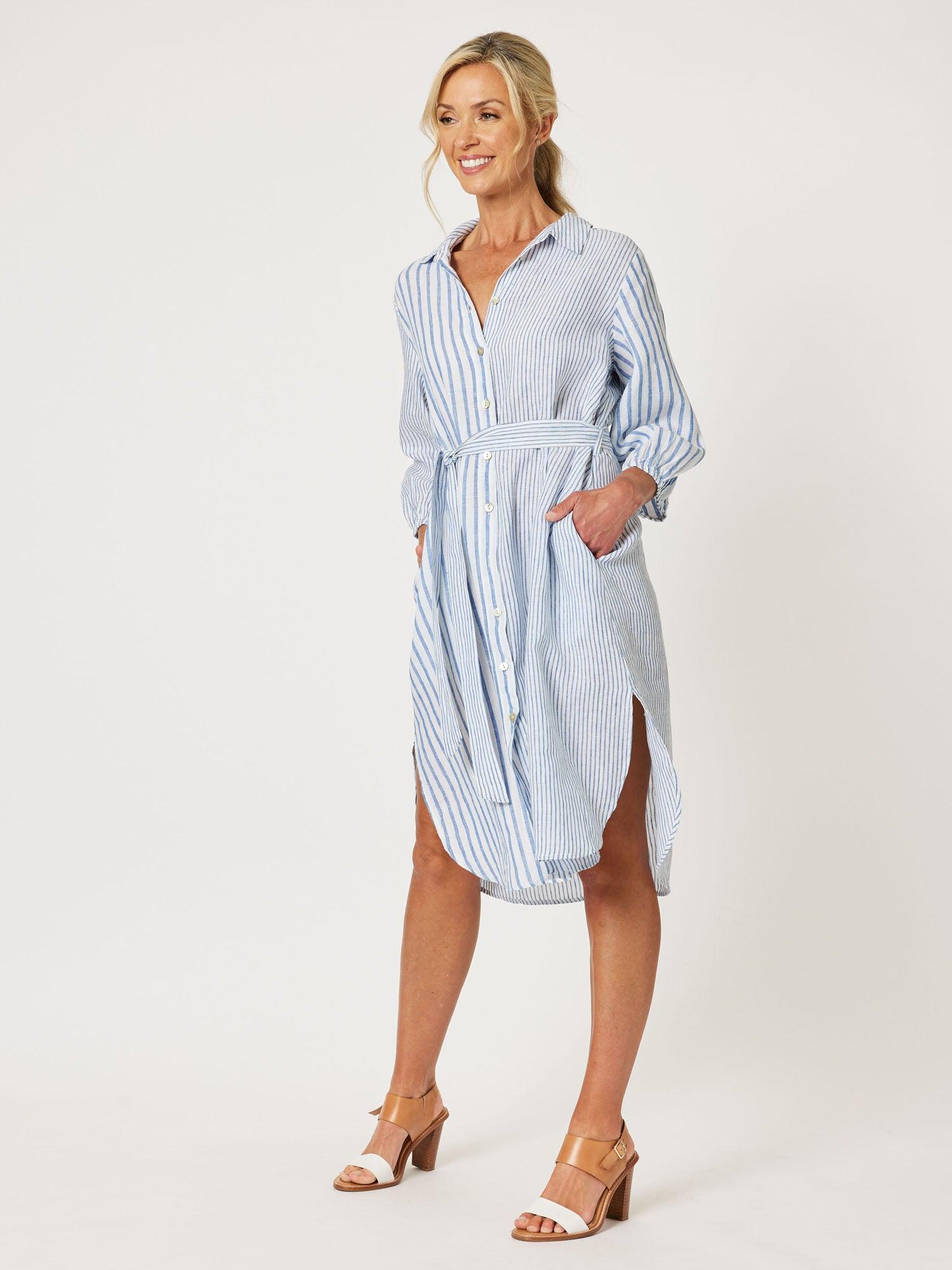 Mist Stripe Shirt Dress - Indigo
