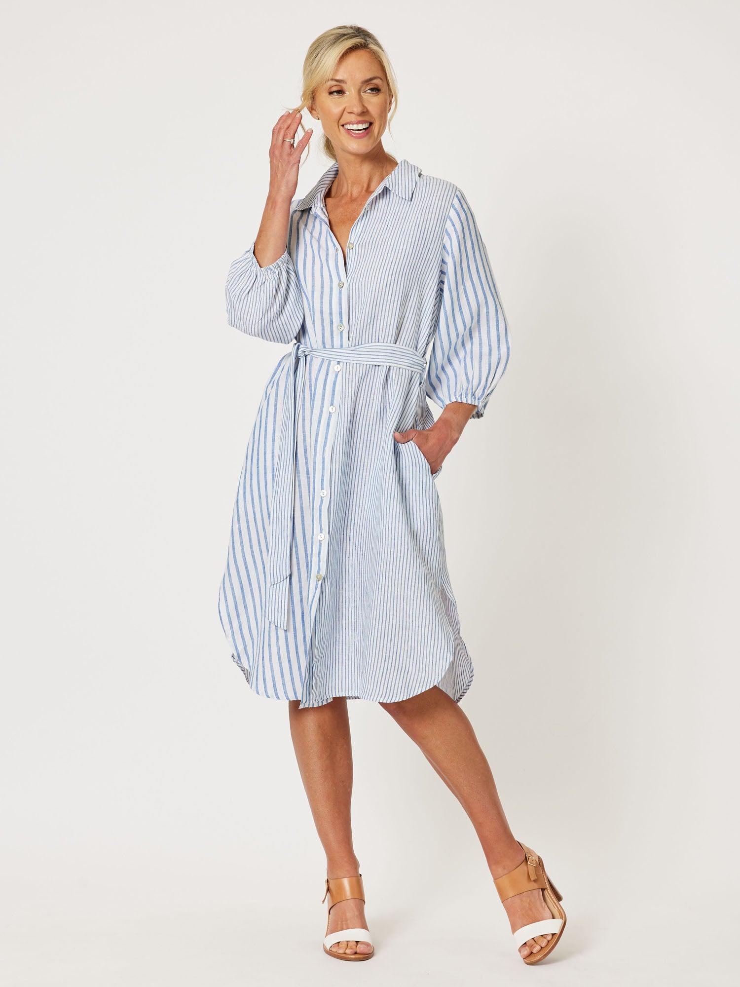 Mist Stripe Shirt Dress - Indigo
