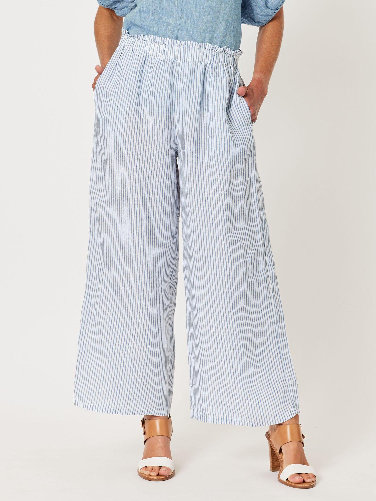 Mist Stripe Linen Leg Pant - Indigo