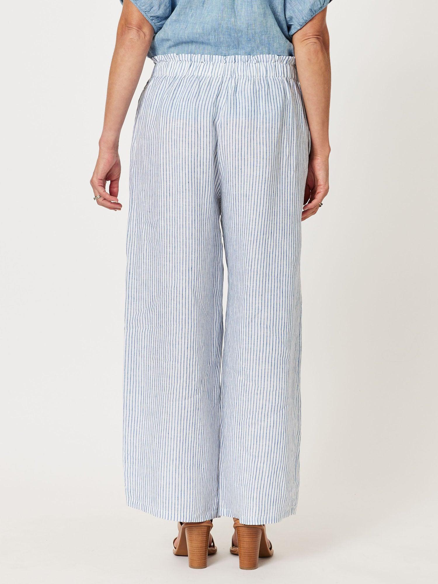 Mist Stripe Linen Leg Pant - Indigo