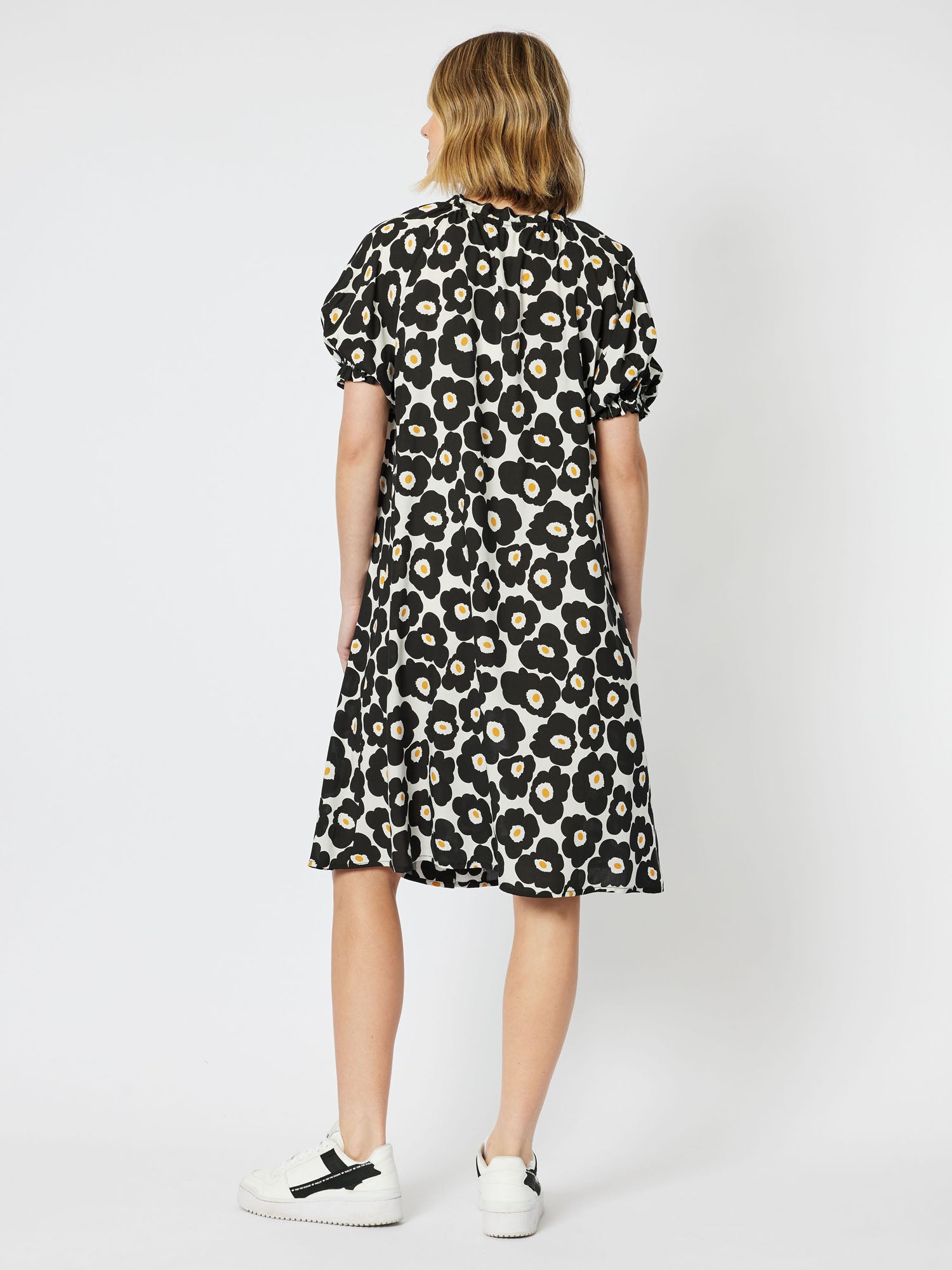 Poppy Print Button Dress - Black/White