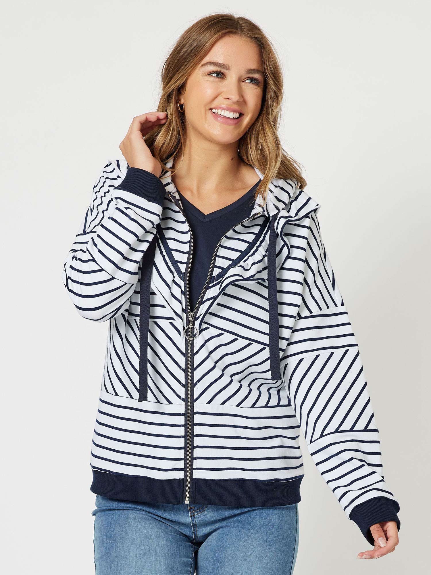 Nautical Zip Up Sweat - Navy