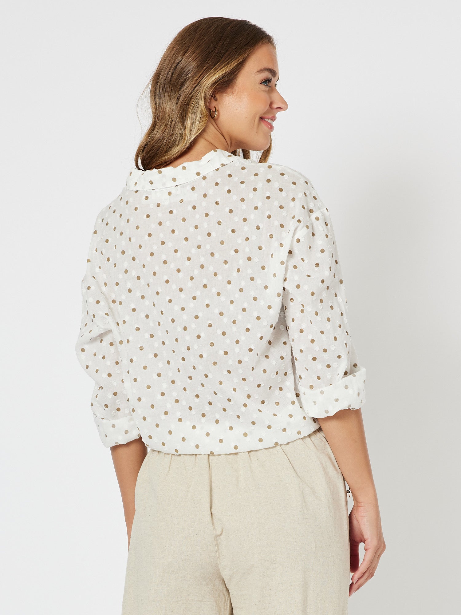 Get Dotty Tie Front Shirt - Gold
