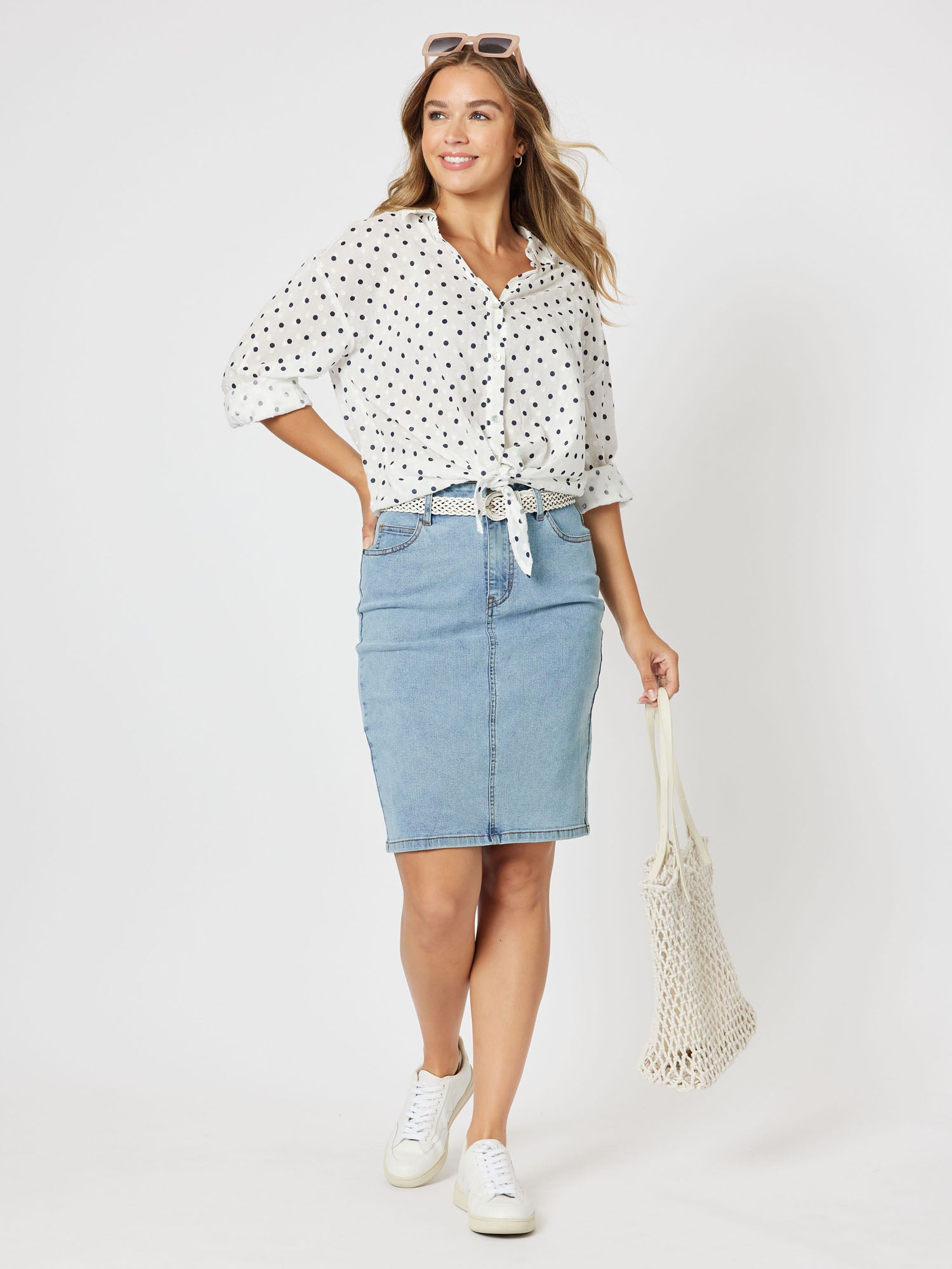 Get Dotty Tie Front Shirt - Navy