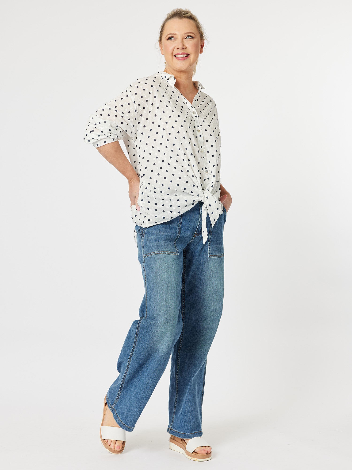 Get Dotty Tie Front Shirt - Navy