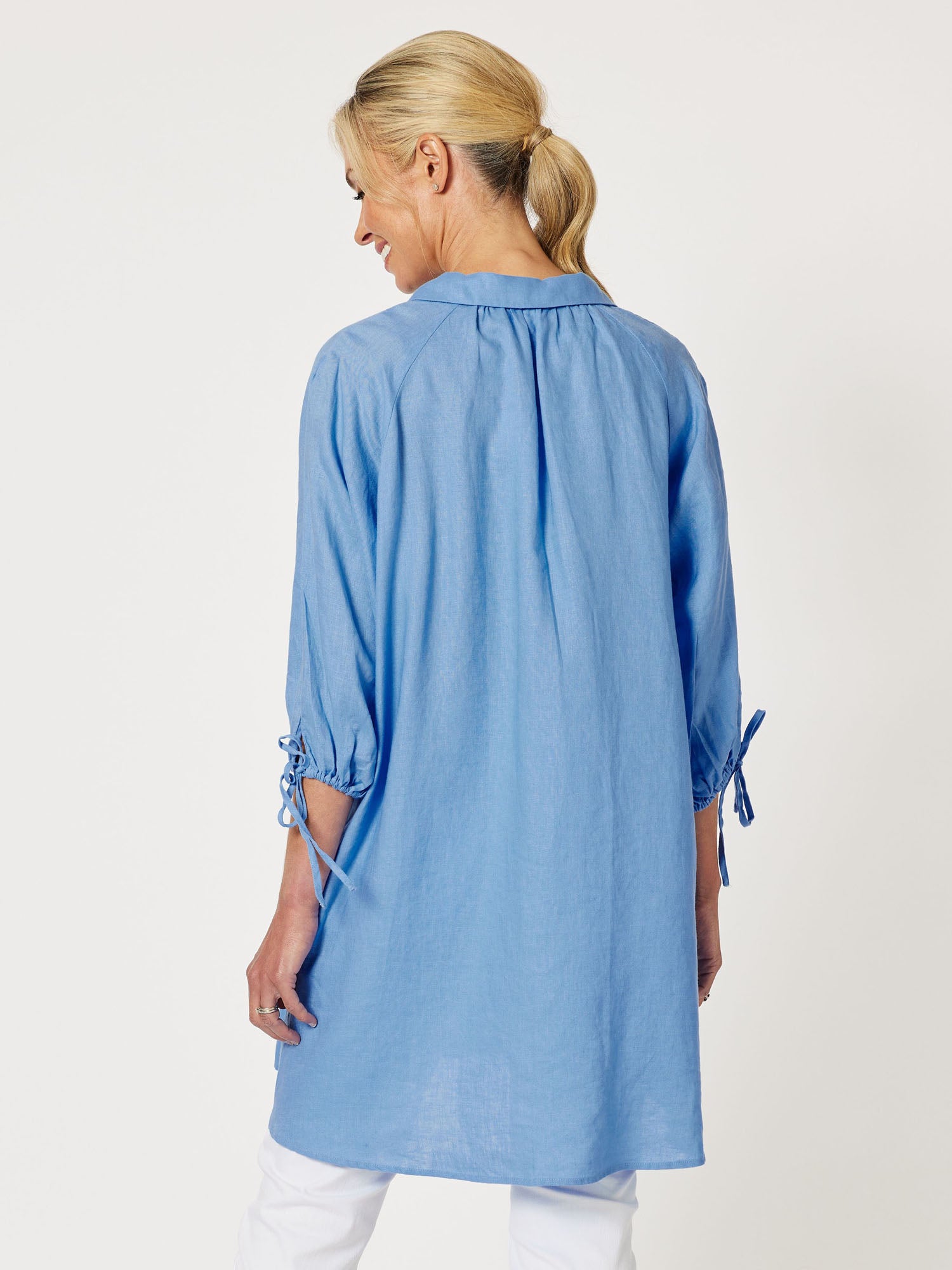 Hollie Linen Longline Shirt - Cornflower