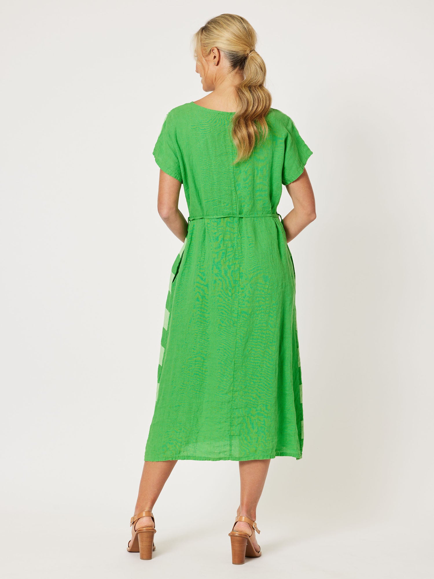 Terrace Spliced Linen Dress - Apple