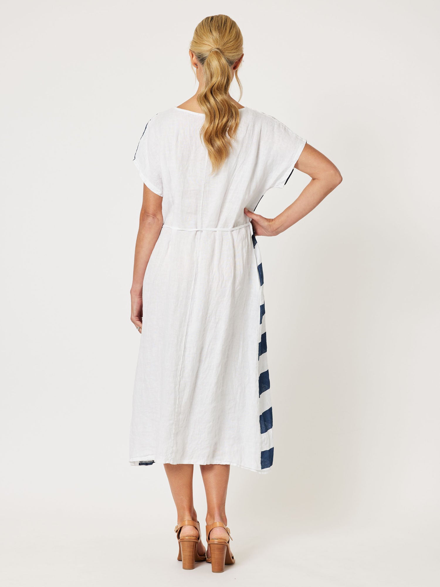 Terrace Spliced Linen Dress - Navy