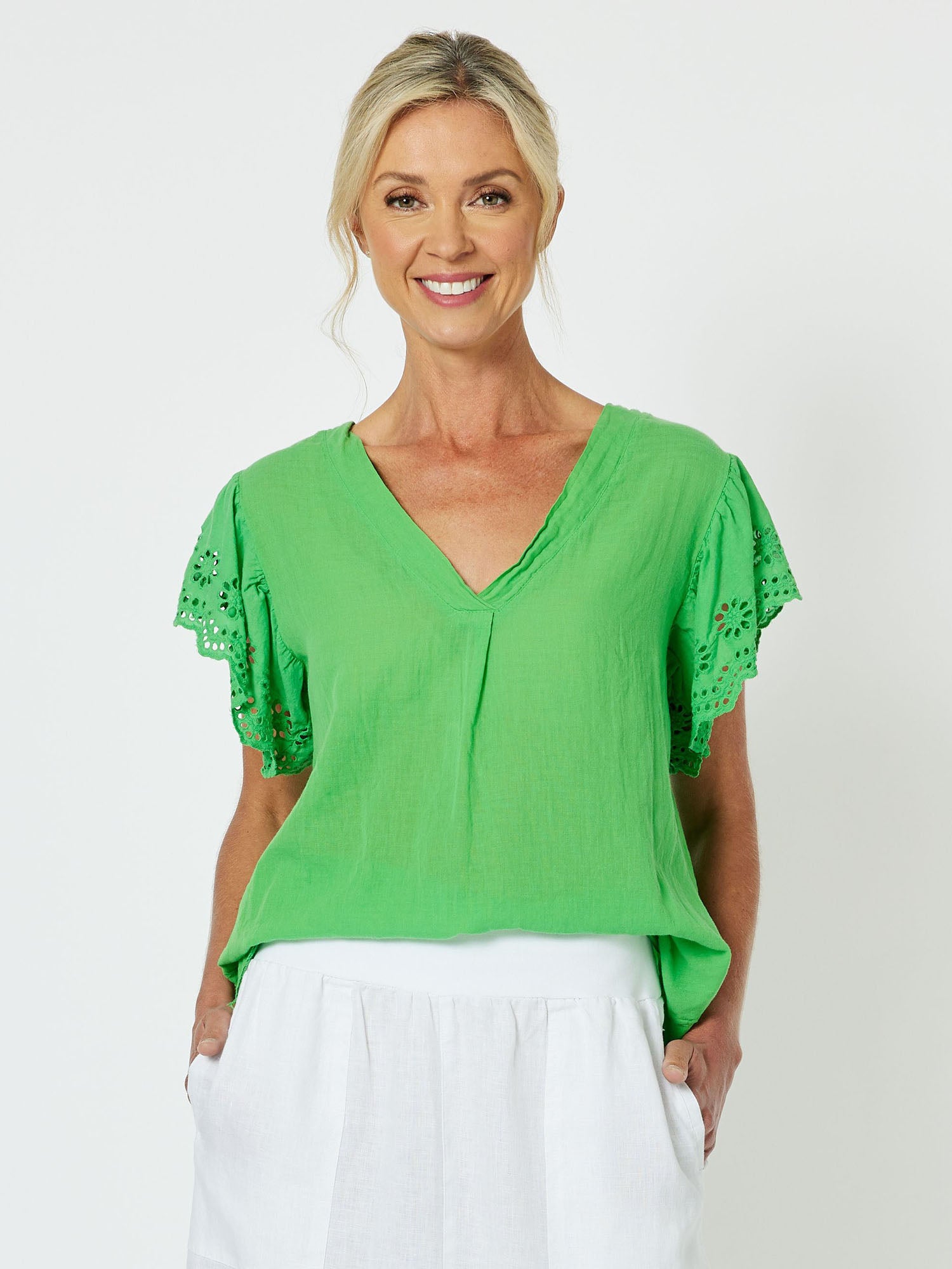 Urban Cotton Broderie Top - Apple