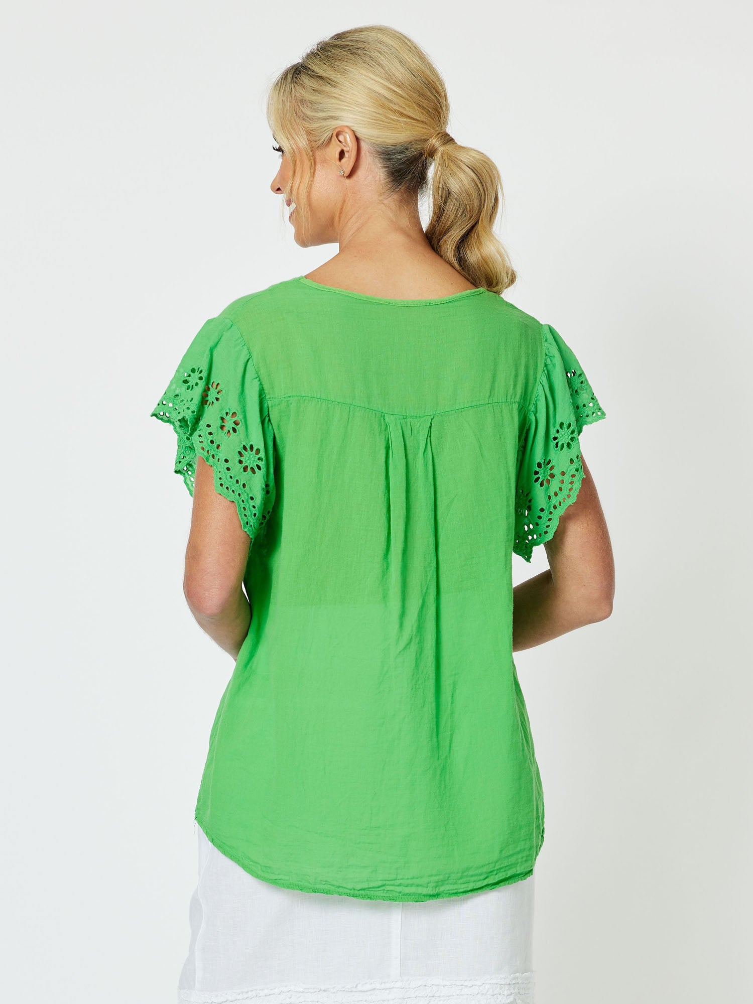 Urban Cotton Broderie Top - Apple