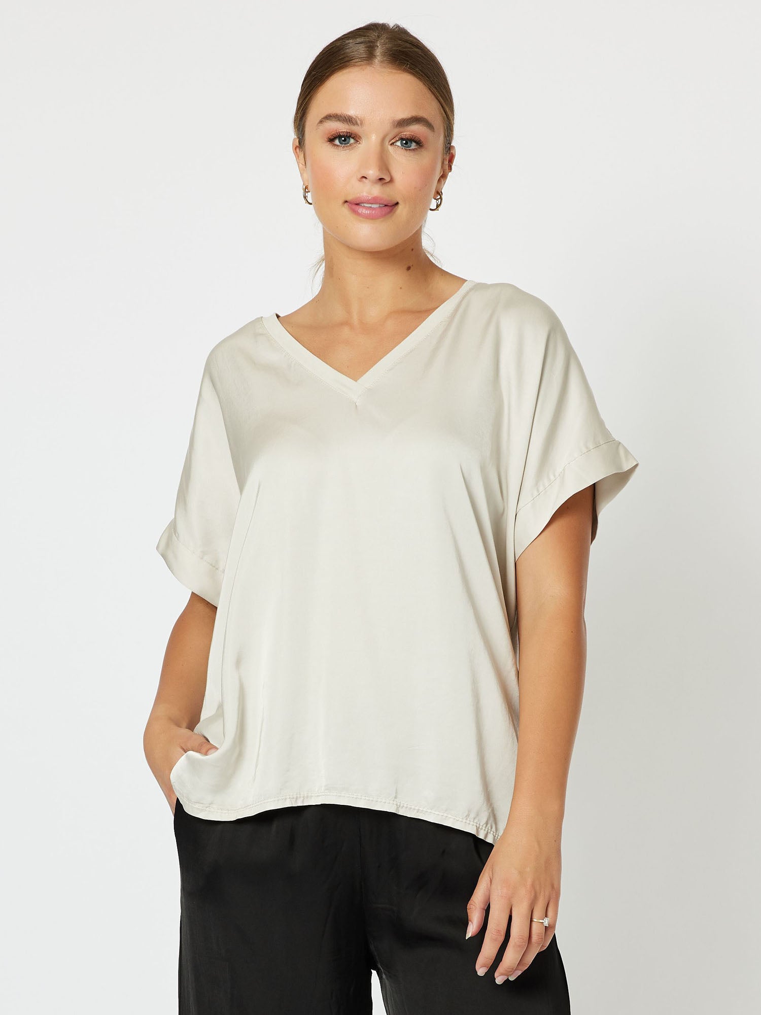 Louvre V Neck Top - Cement