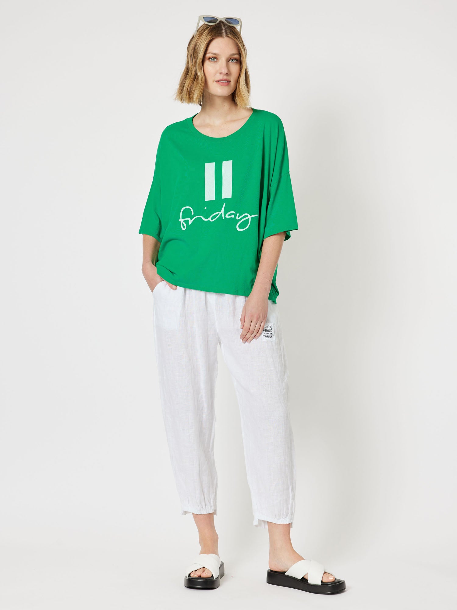 Oblique Linen Tie Front Pull On Pant - White