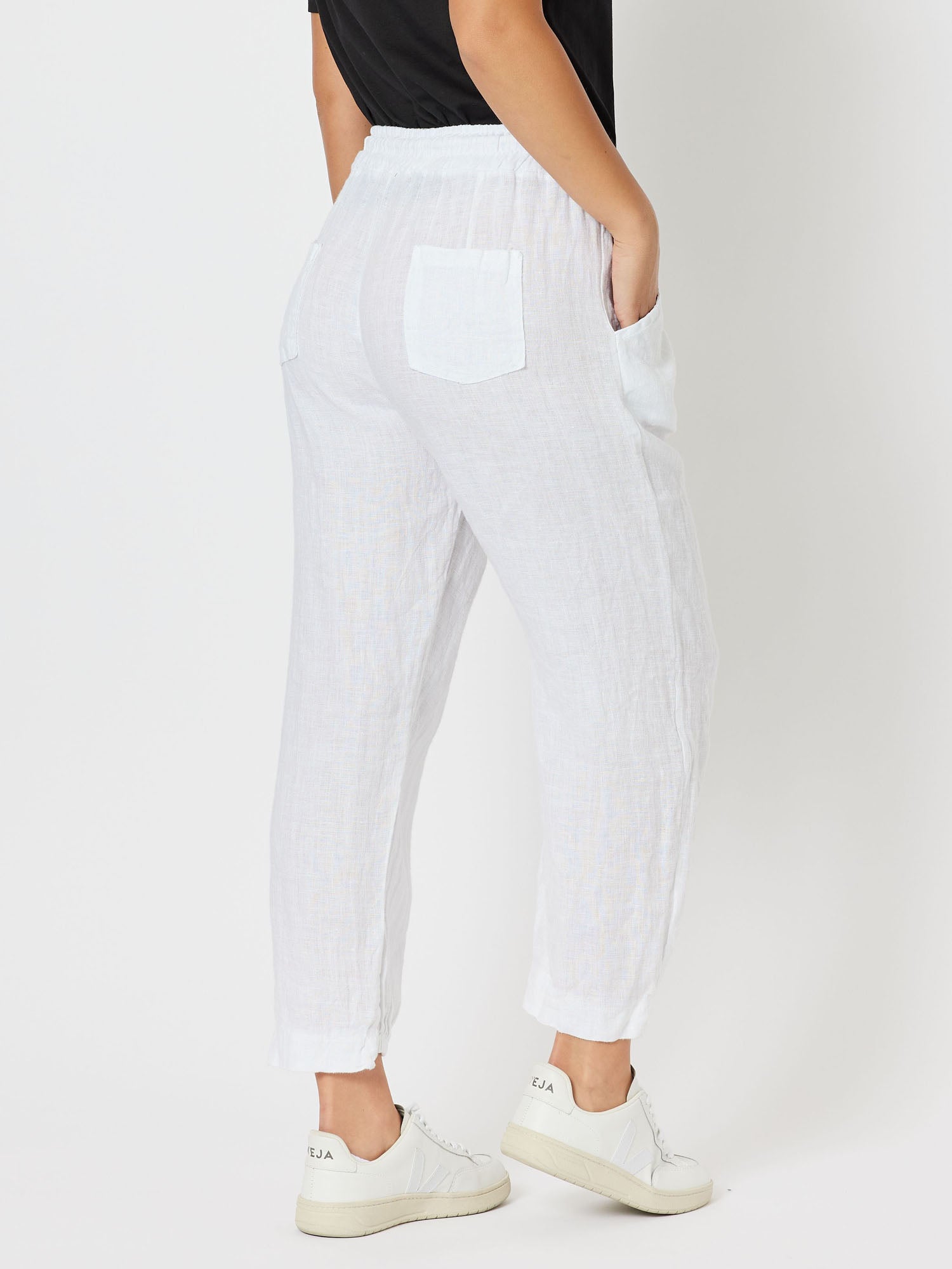 Oblique Linen Tie Front Pull On Pant - White