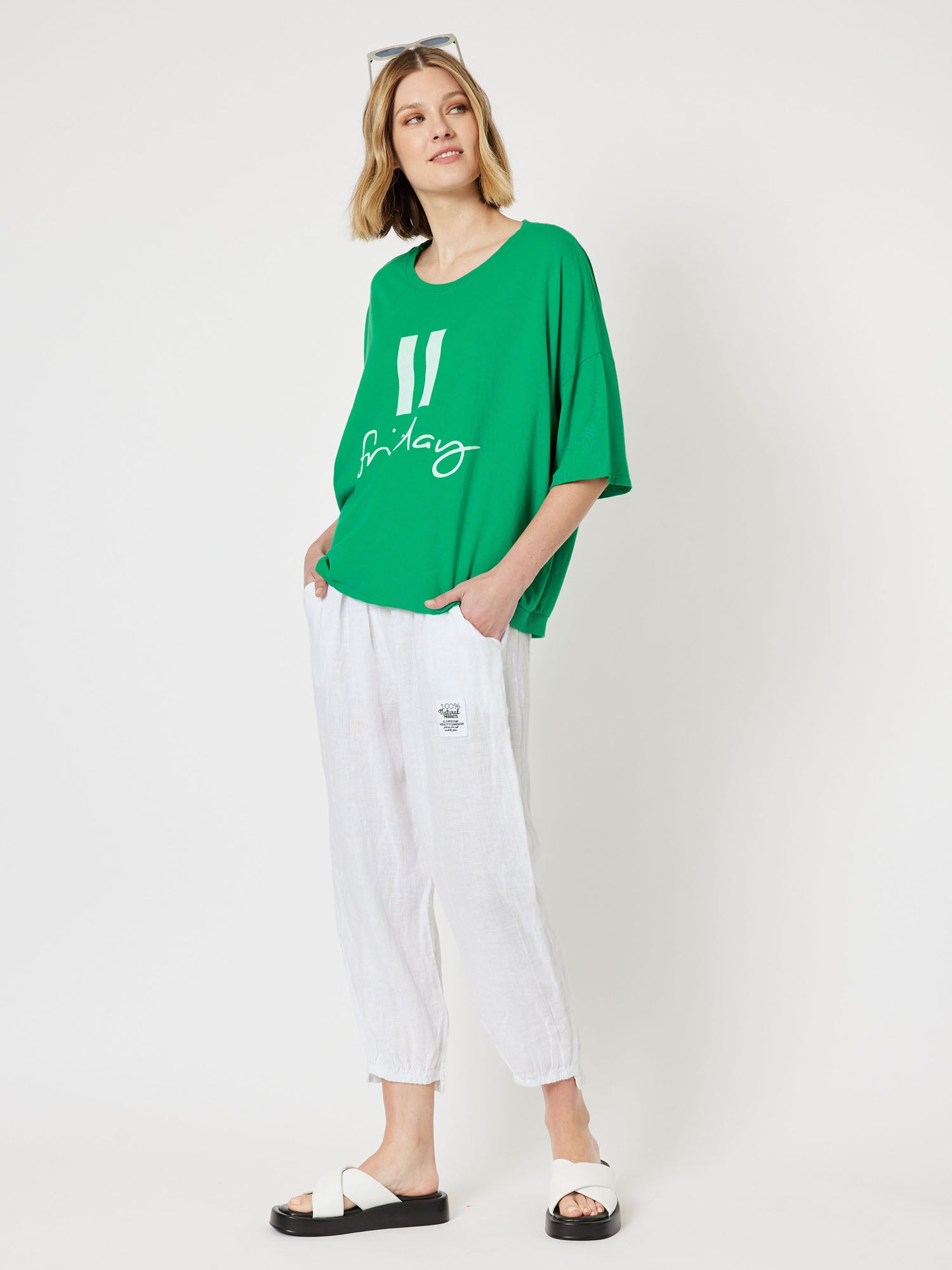 Oblique Linen Tie Front Pull On Pant - White