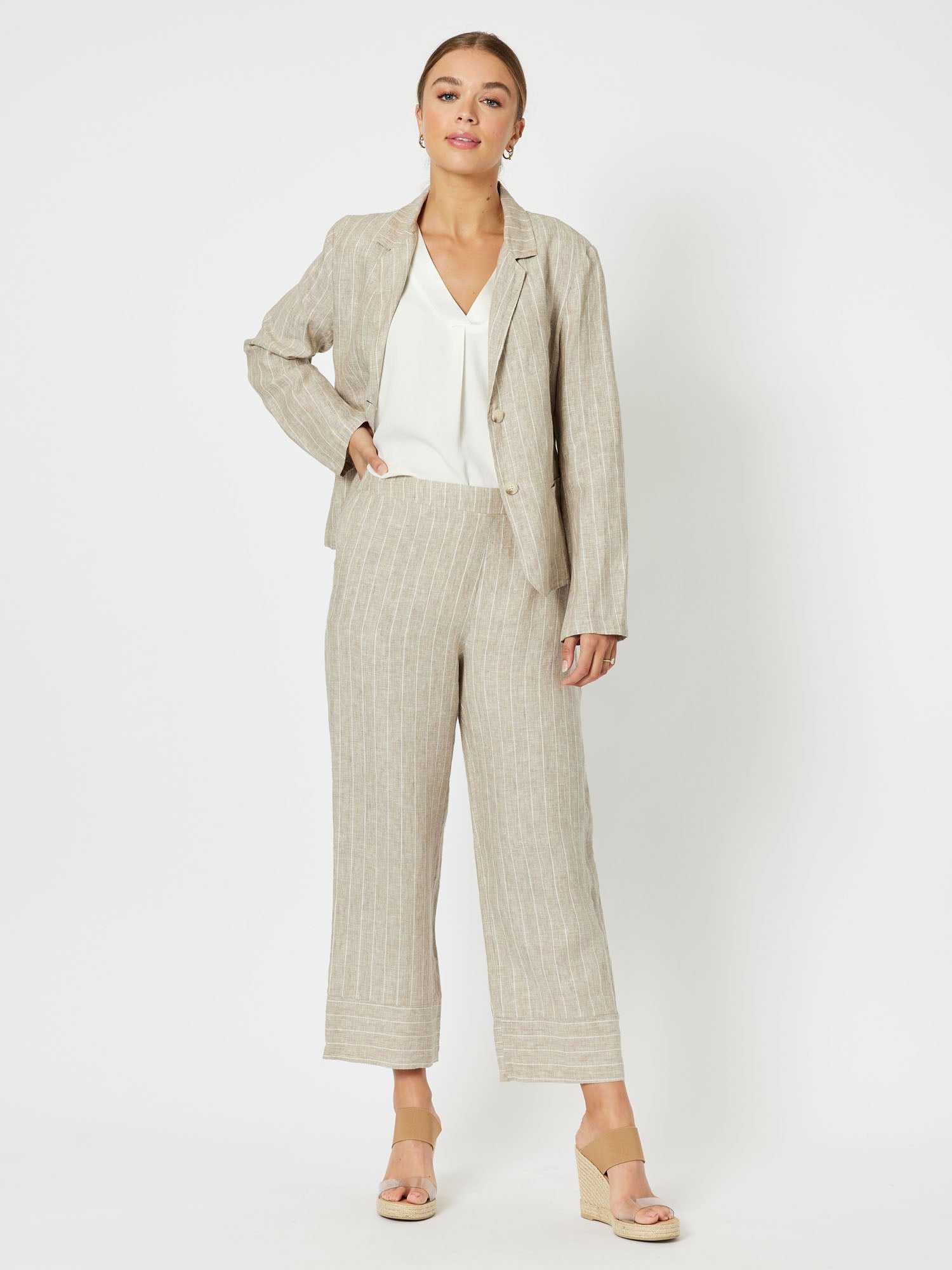 Marseille Stripe Linen Pant - Natural