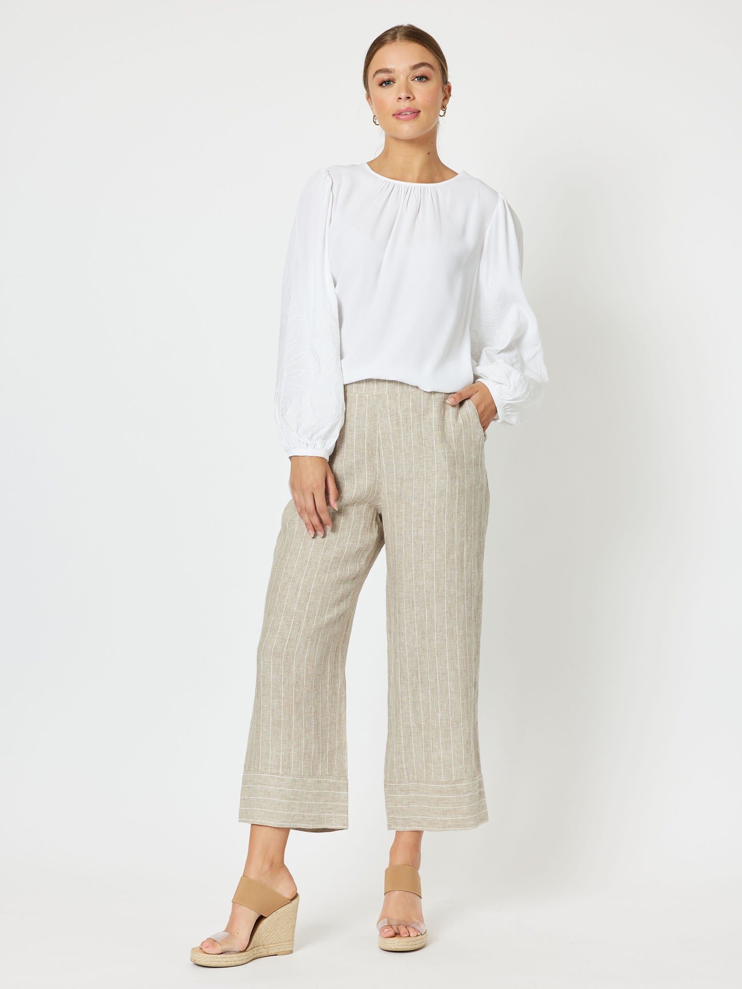 Marseille Stripe Linen Pant - Natural