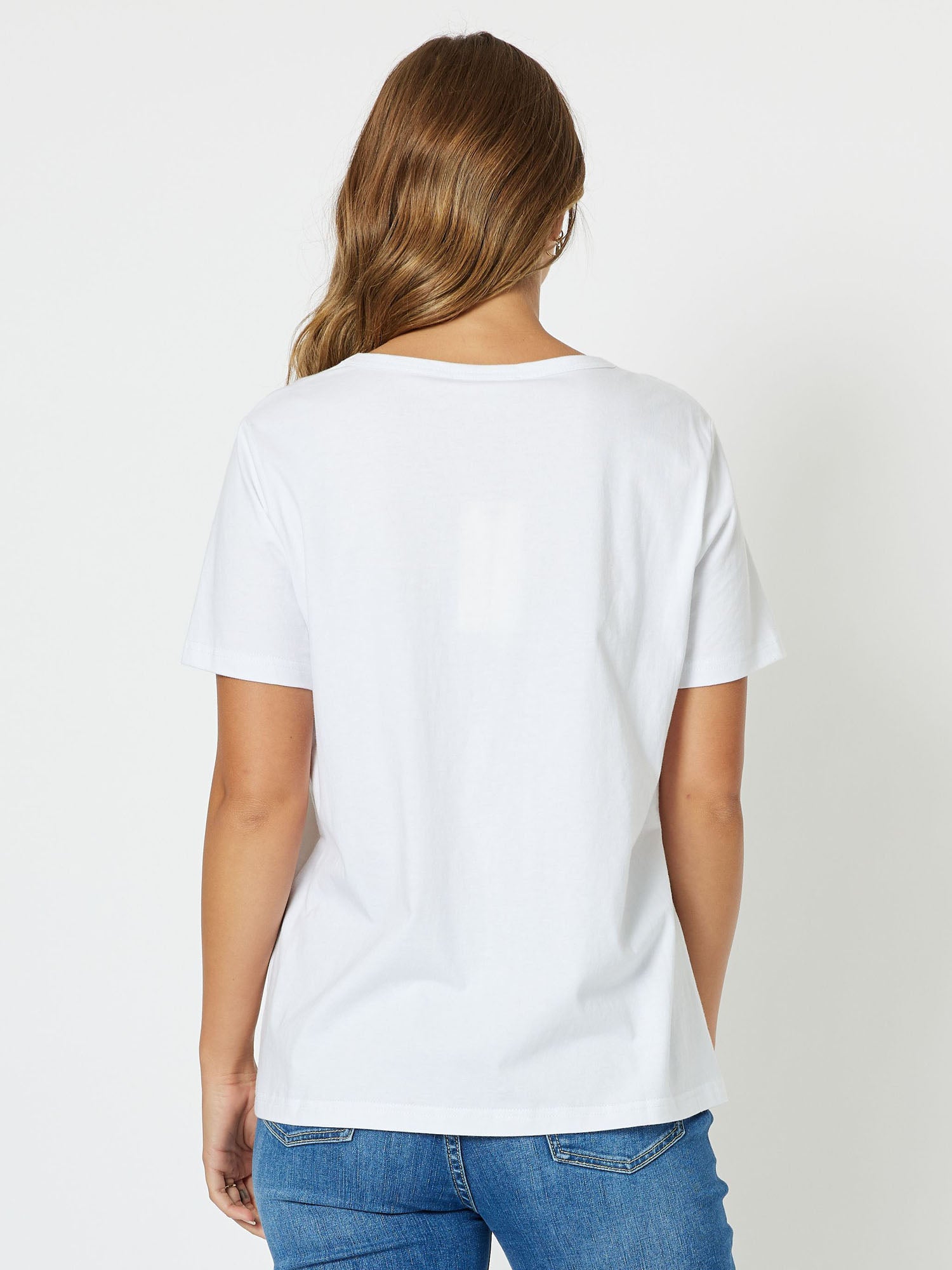 Champagne Cotton V neck Short Sleeve T-shirt - Silver