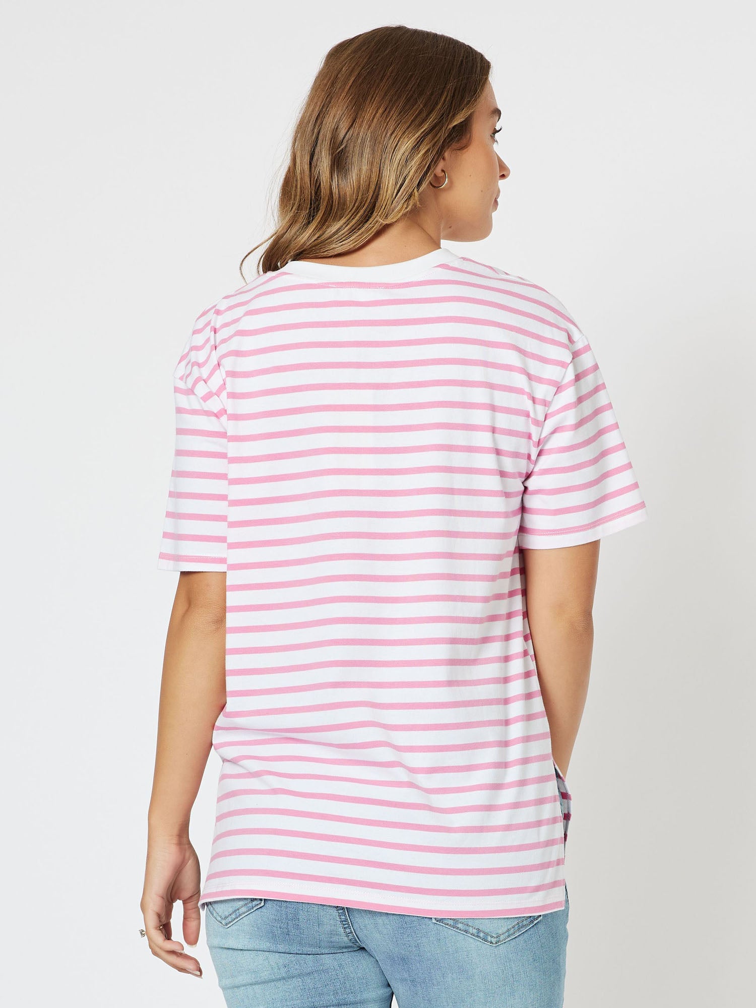 Sailor Stripe Knit Top Vneck Short Sleeve Tshirt - Pink