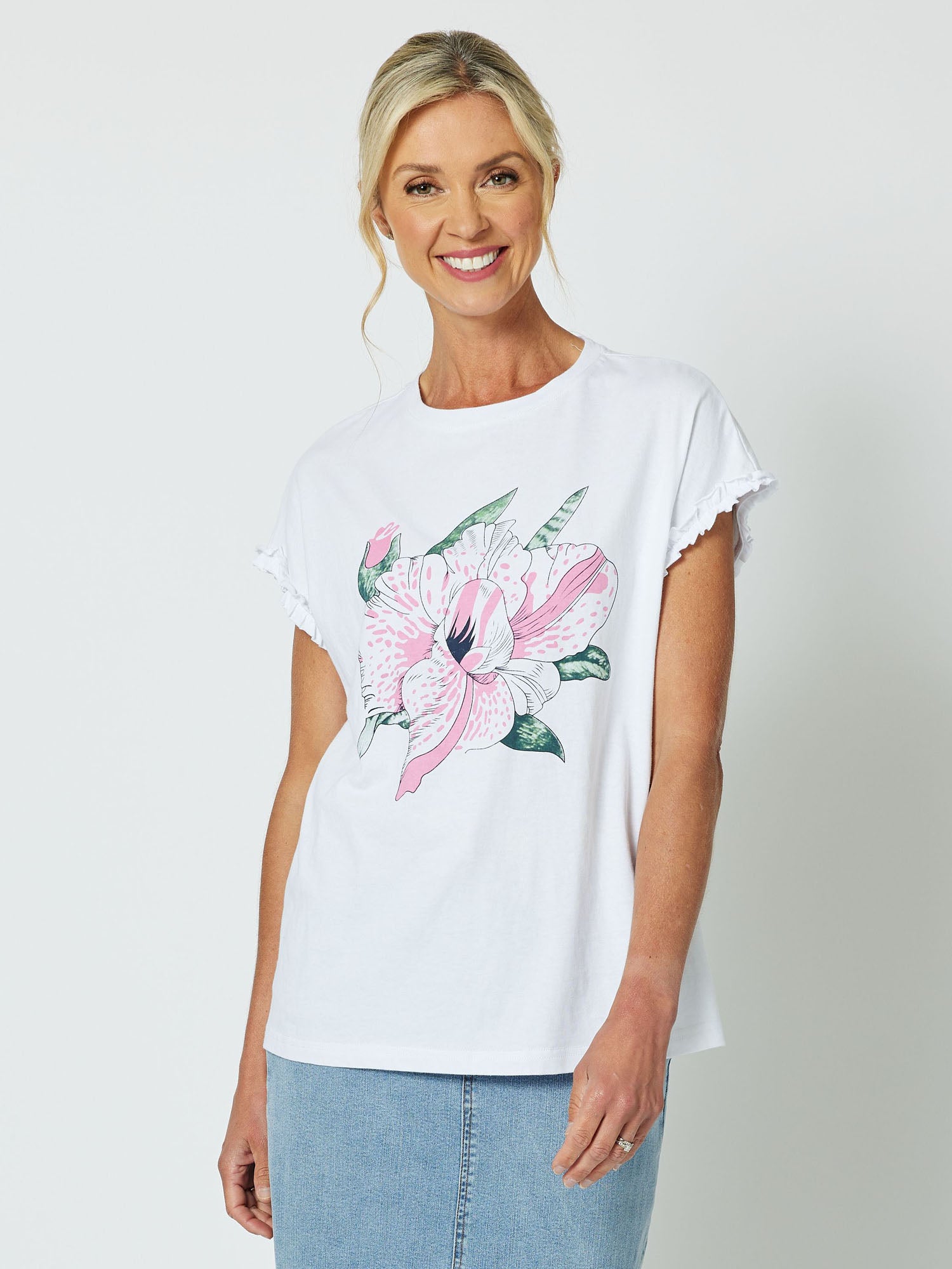 Hibiscus Print Cotton T-Shirt - White