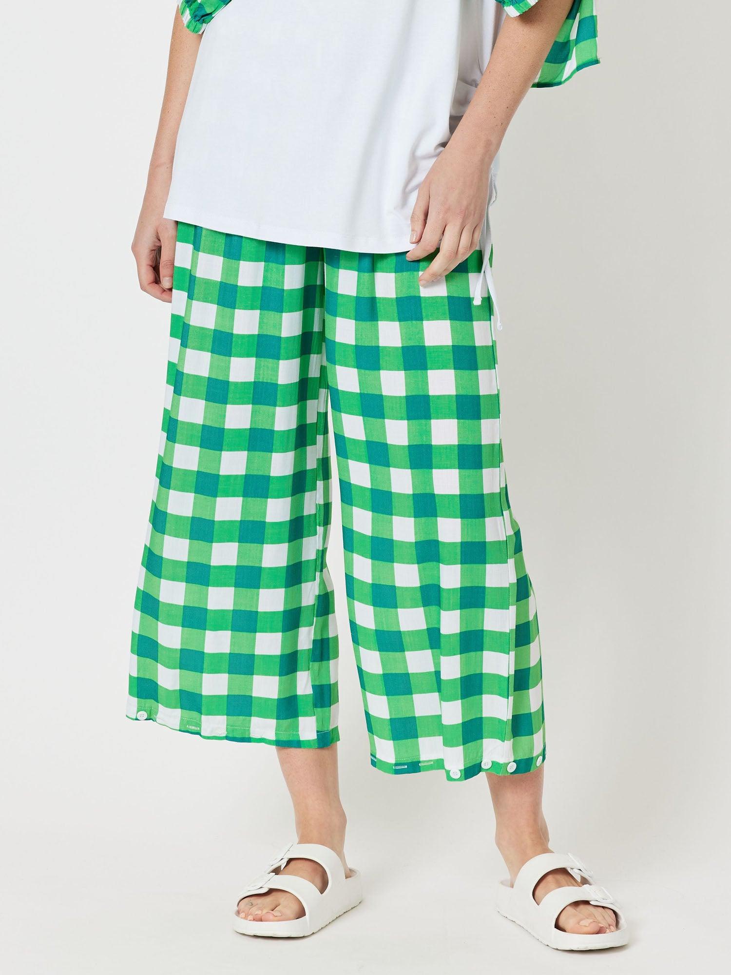 Harmony Check Adjustable Pant - Green