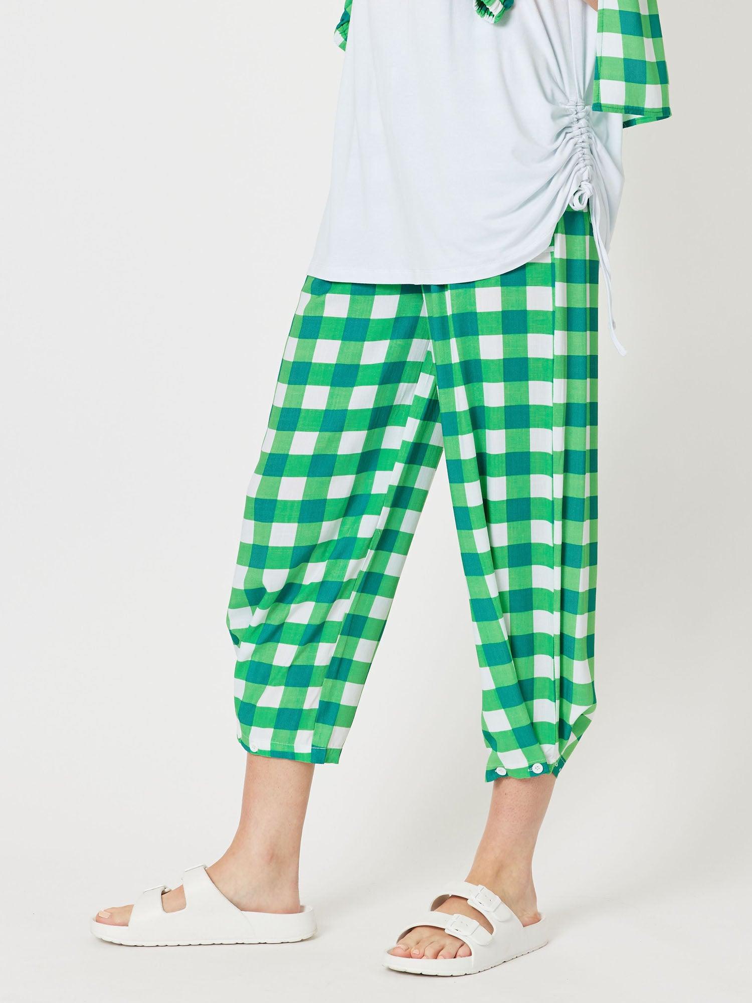 Harmony Check Adjustable Pant - Green