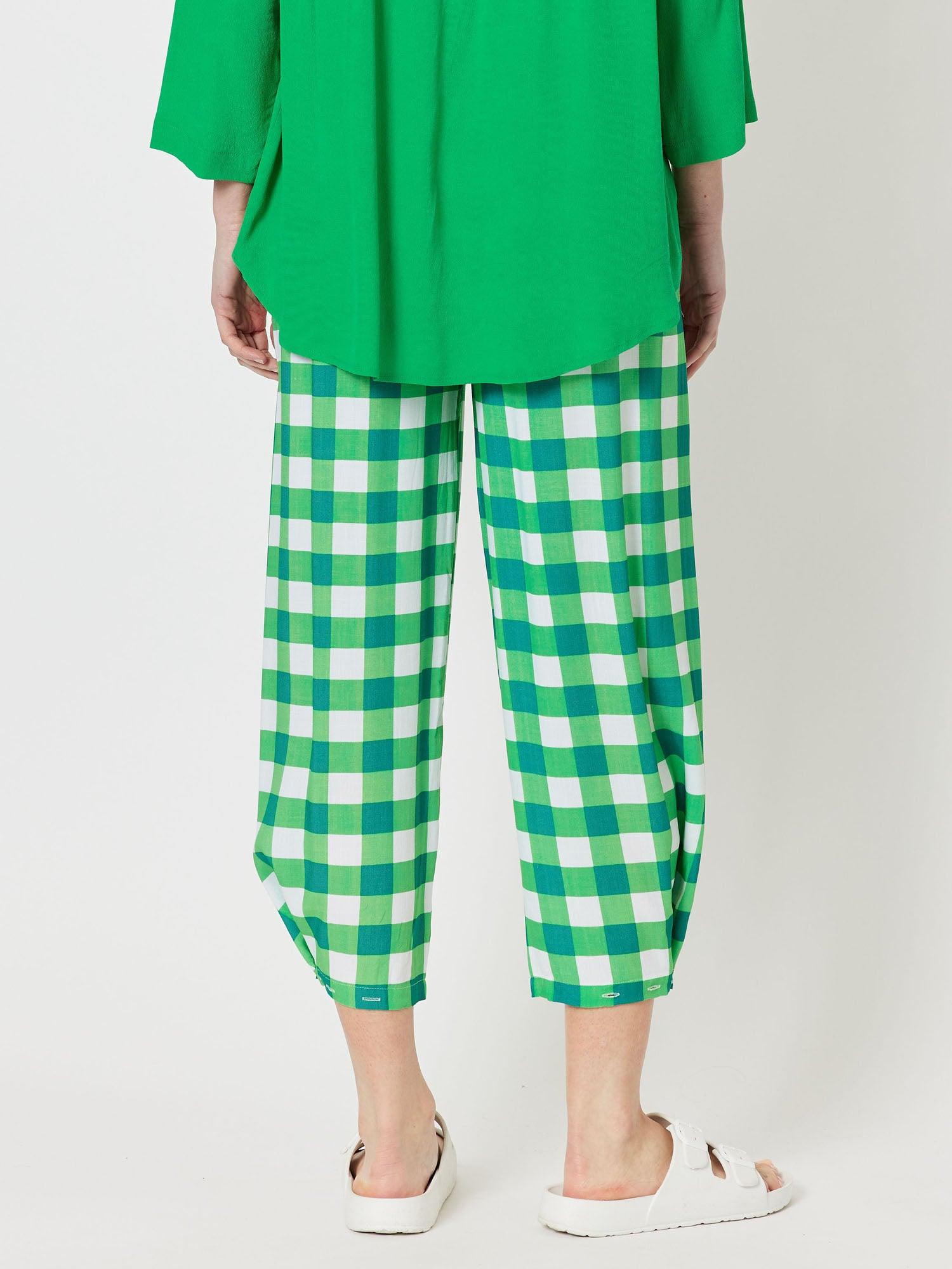 Harmony Check Adjustable Pant - Green