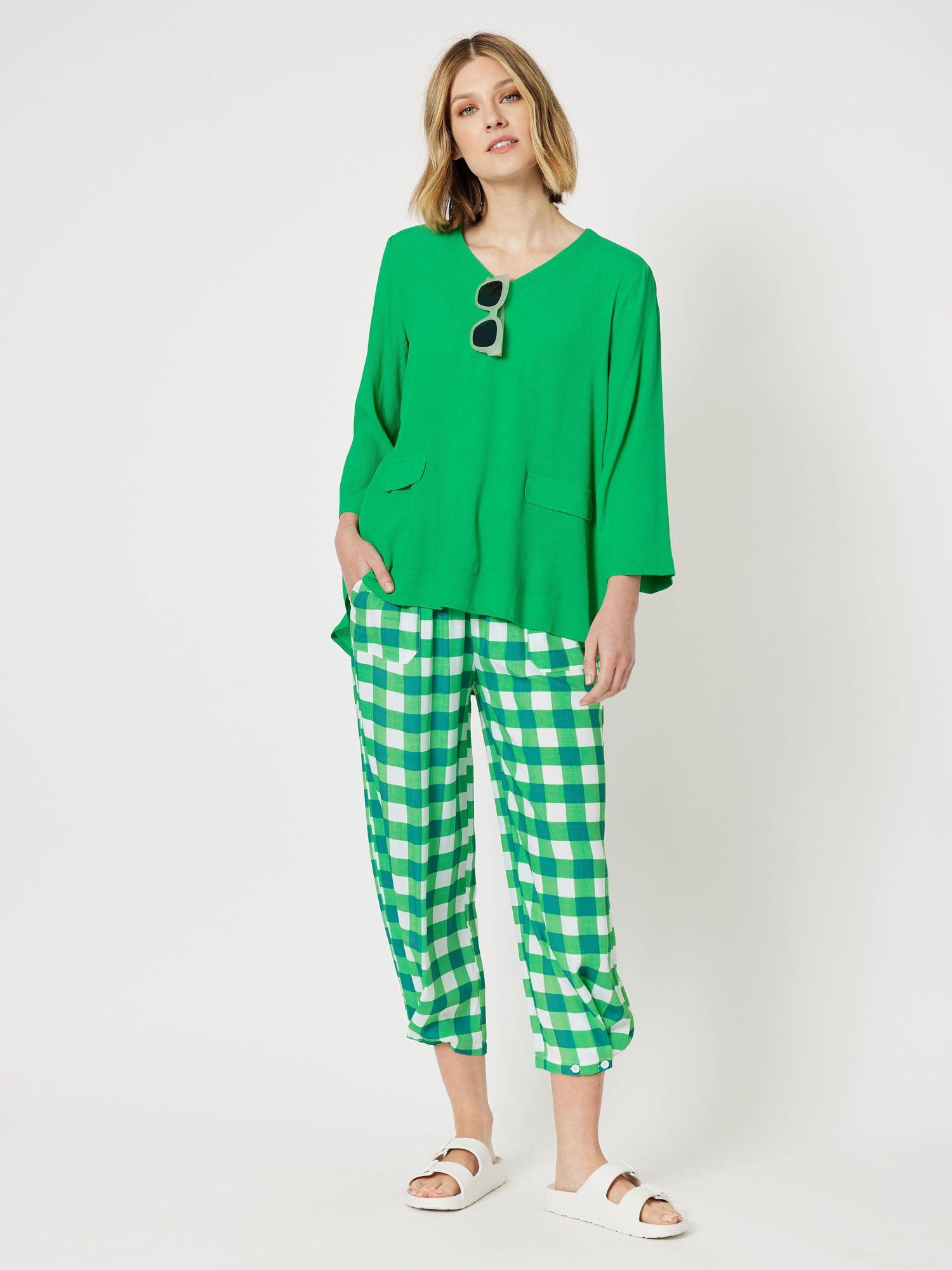 Harmony Check Adjustable Pant - Green
