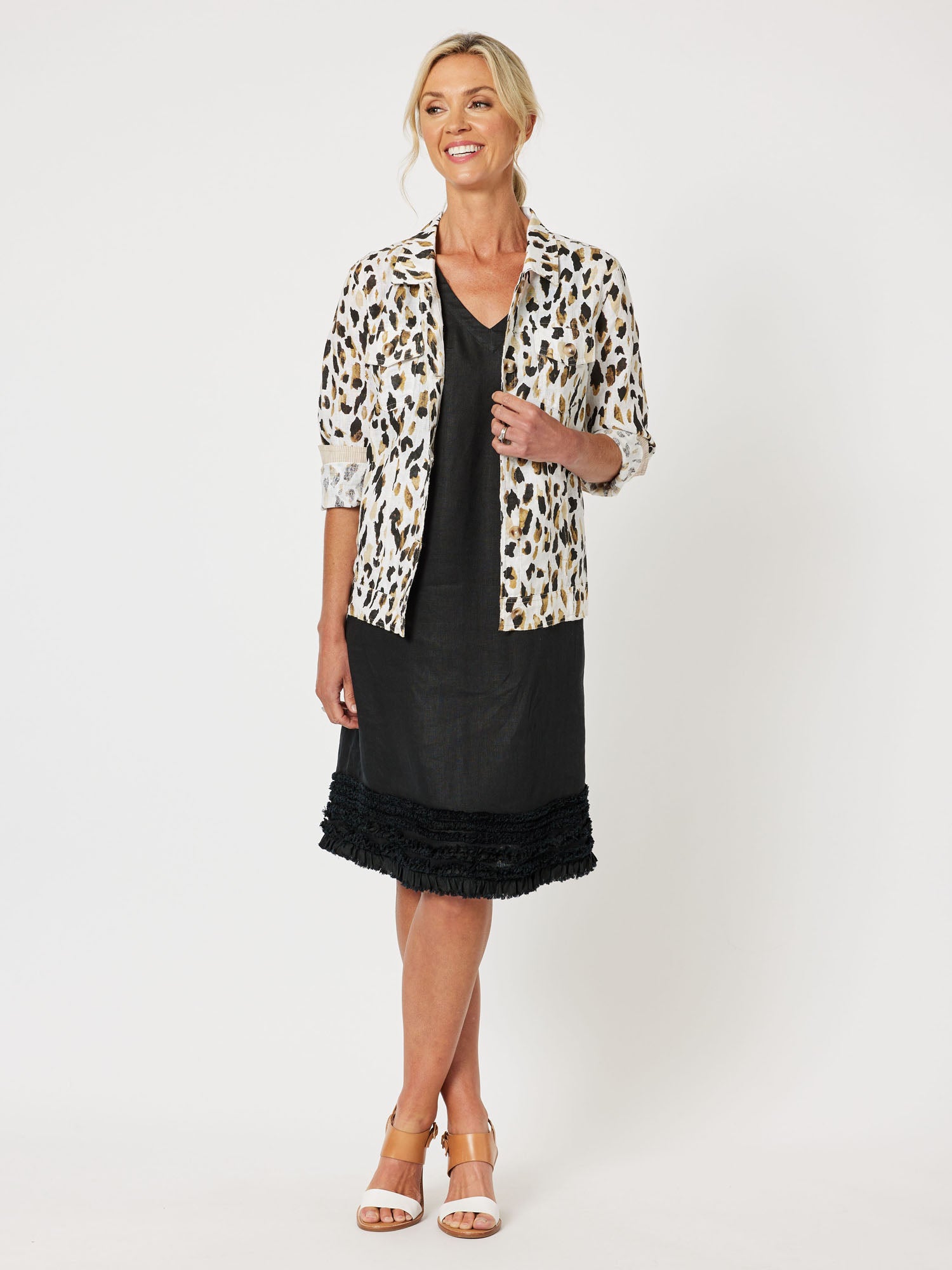 Chic Linen Shift Dress - Black