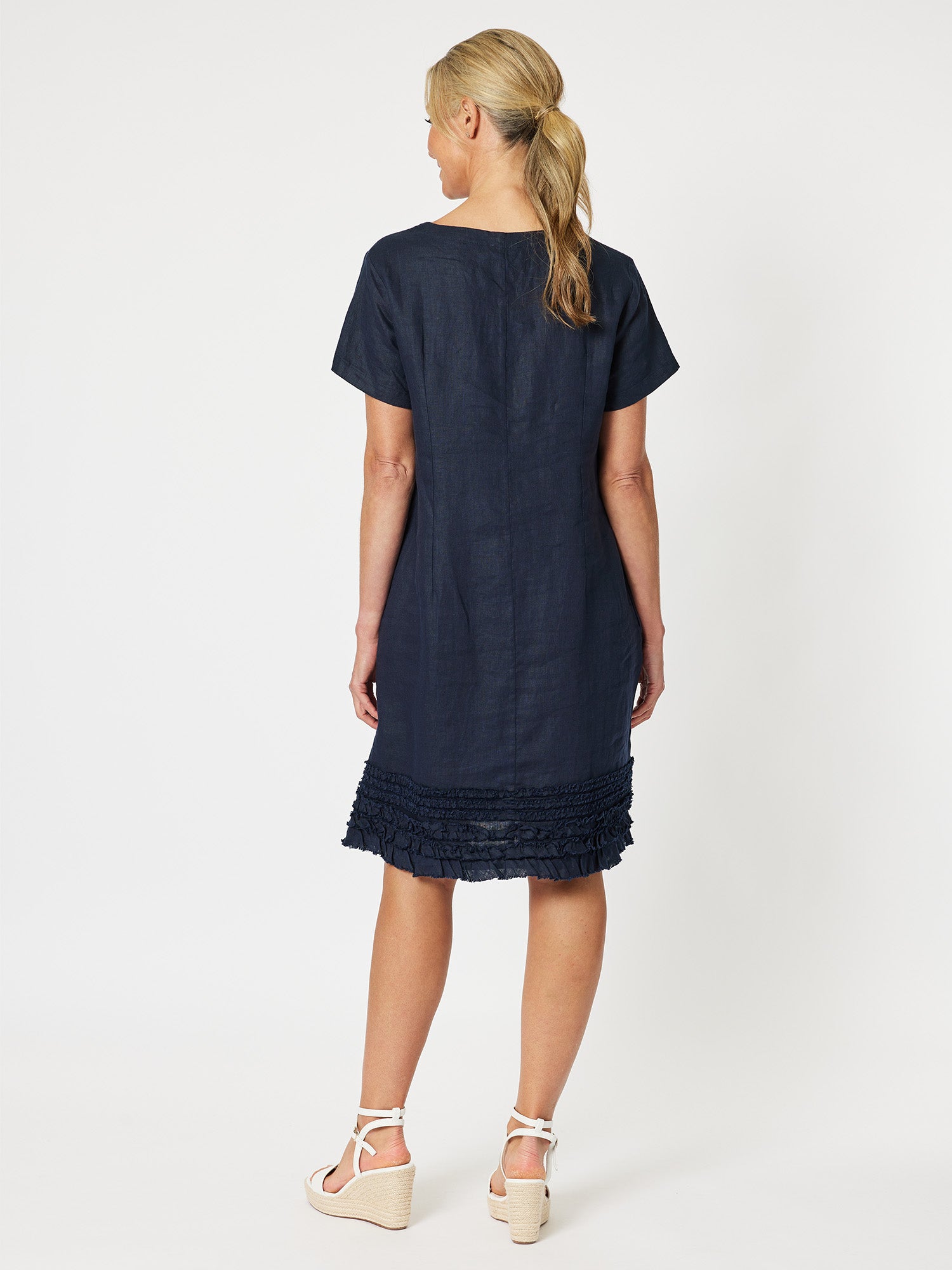 Chic Linen Shift Dress - Navy