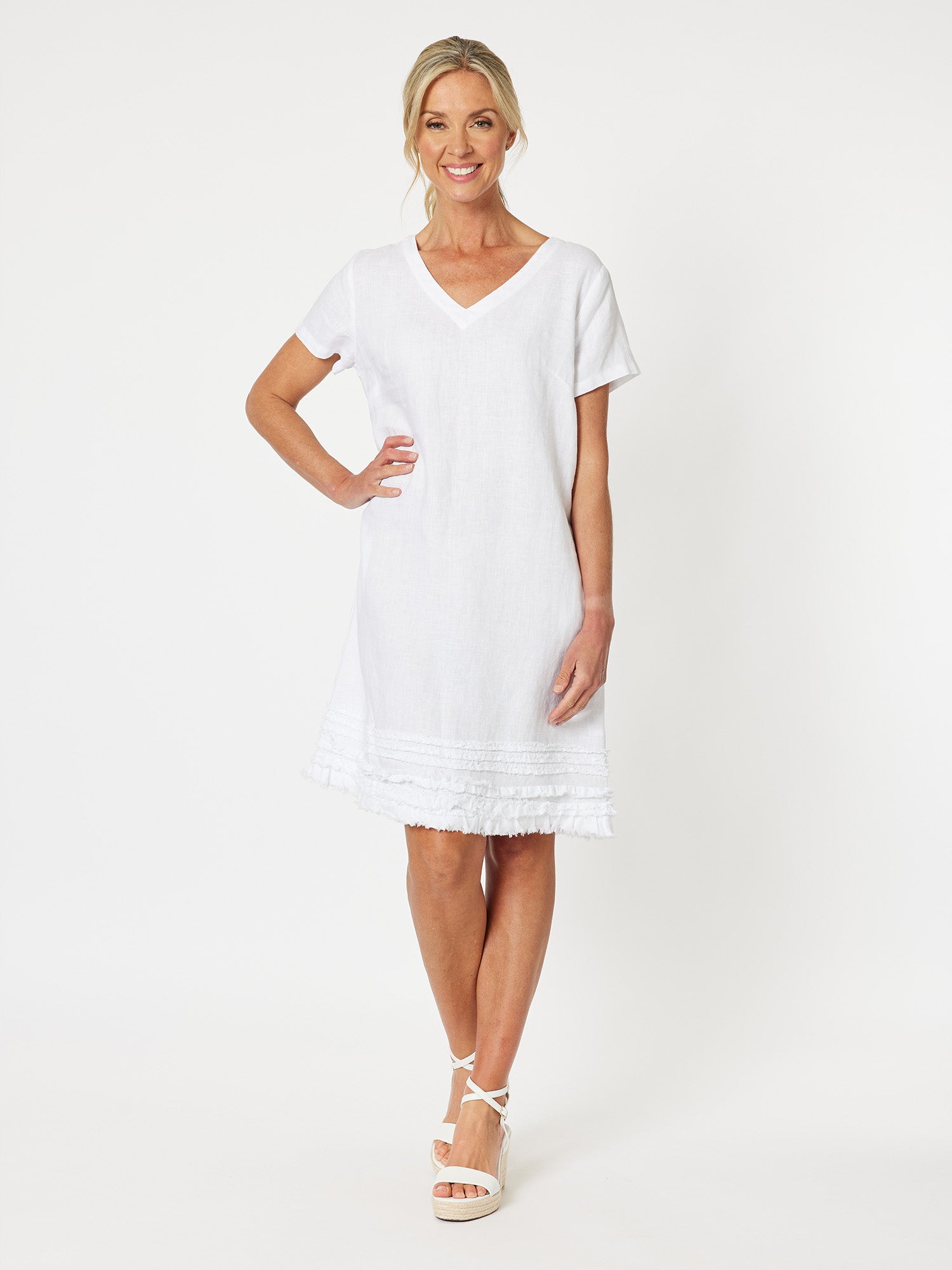 Chic Linen Shift Dress - White