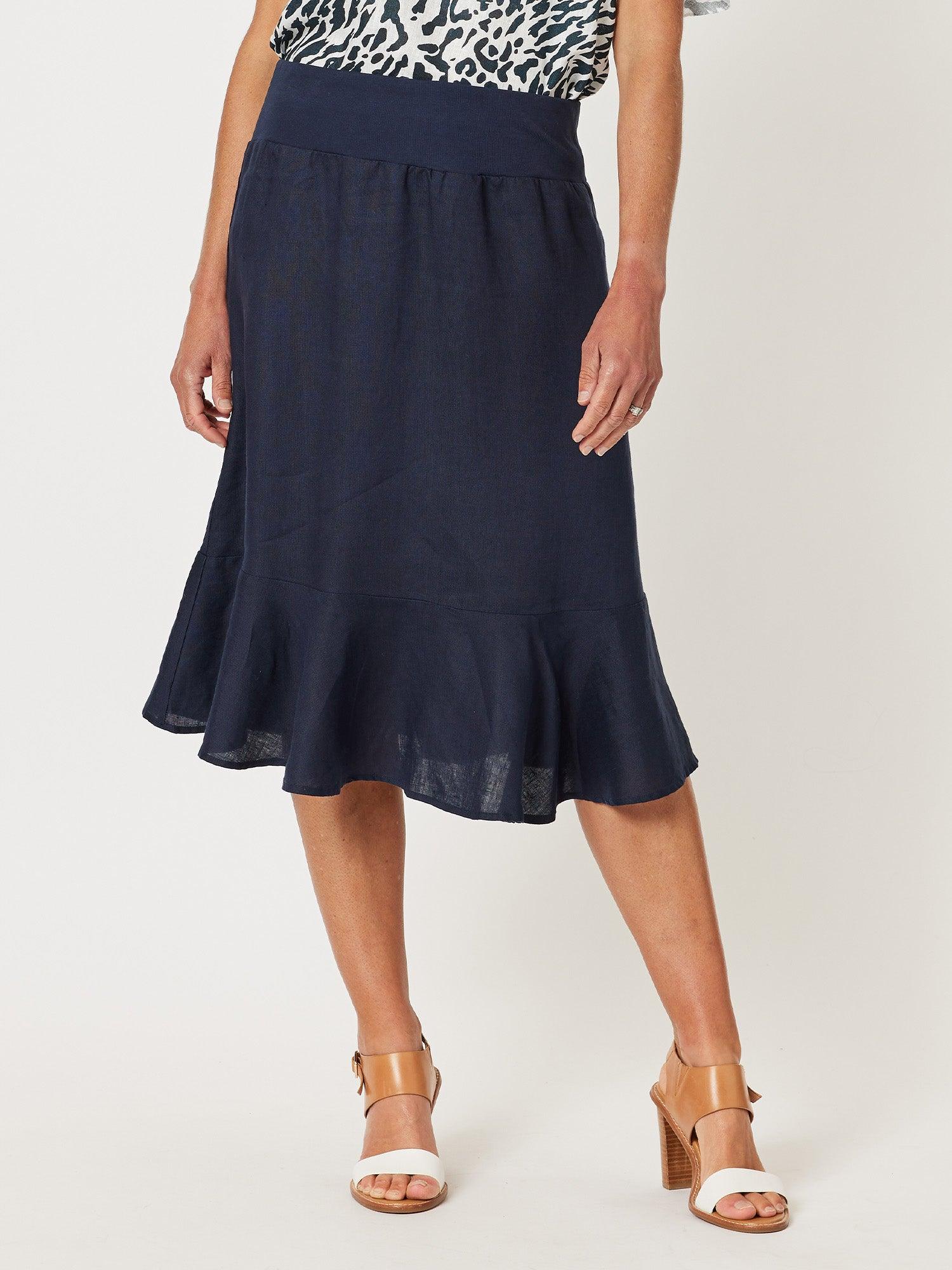 Piccolo Linen Flute Hem Skirt Navy XS.8 NAVY