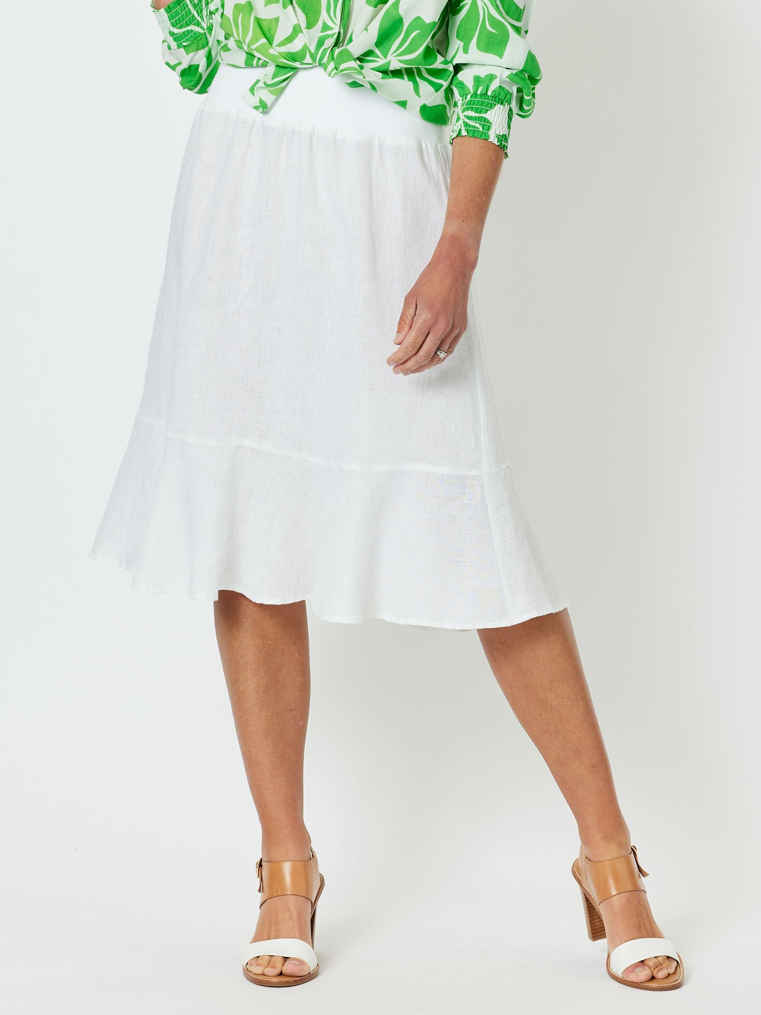 Piccolo Linen Jersey Waist Flute Hem Skirt - White