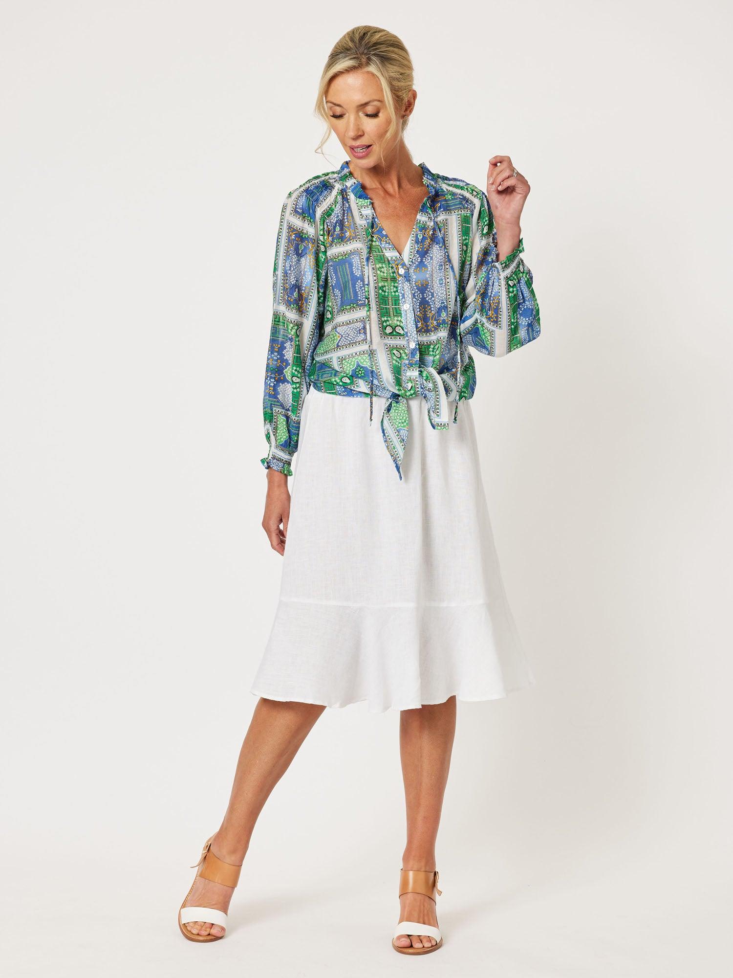 Piccolo Linen Jersey Waist Flute Hem Skirt - White