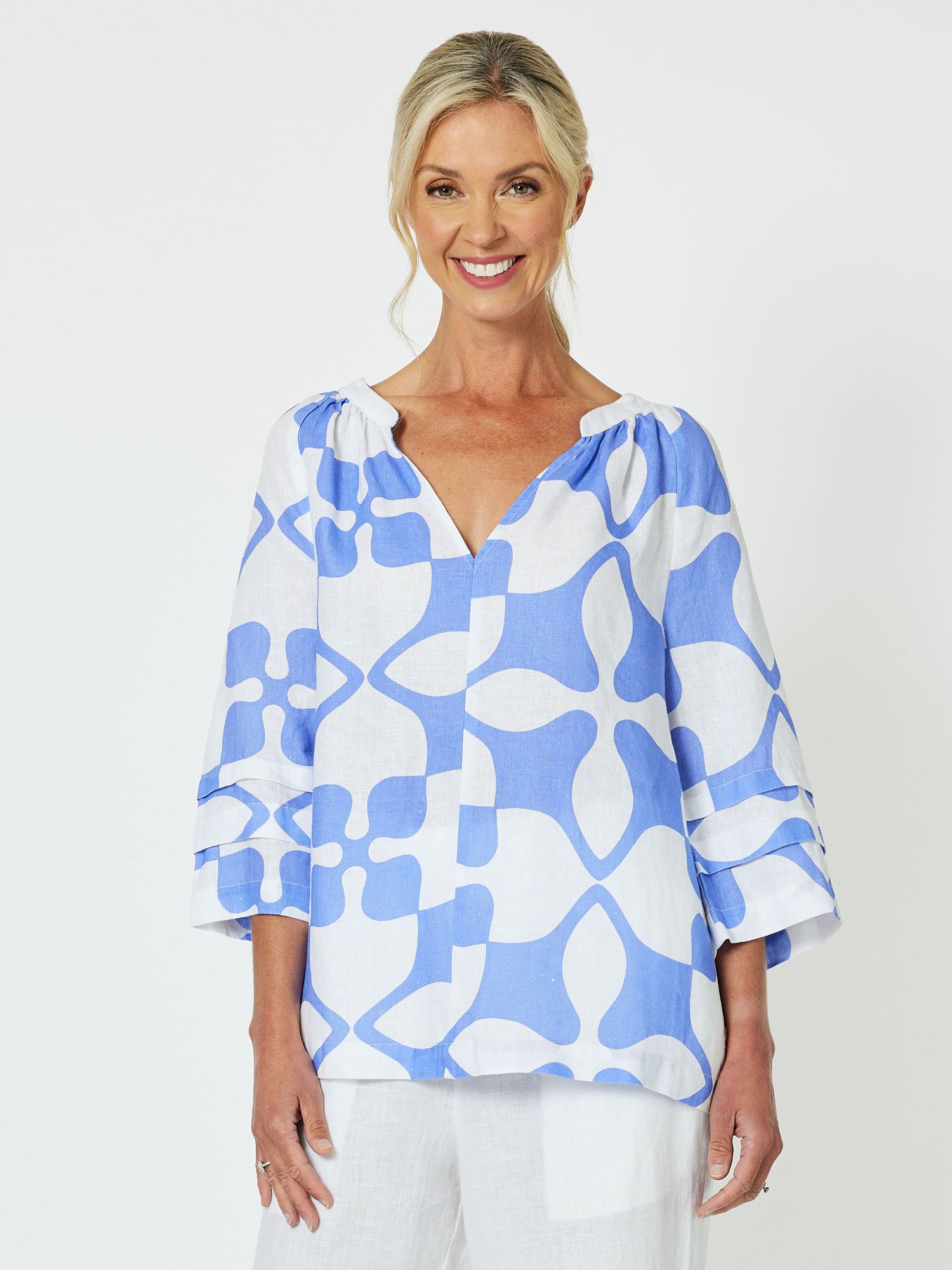 Pantile Print Top - Blue