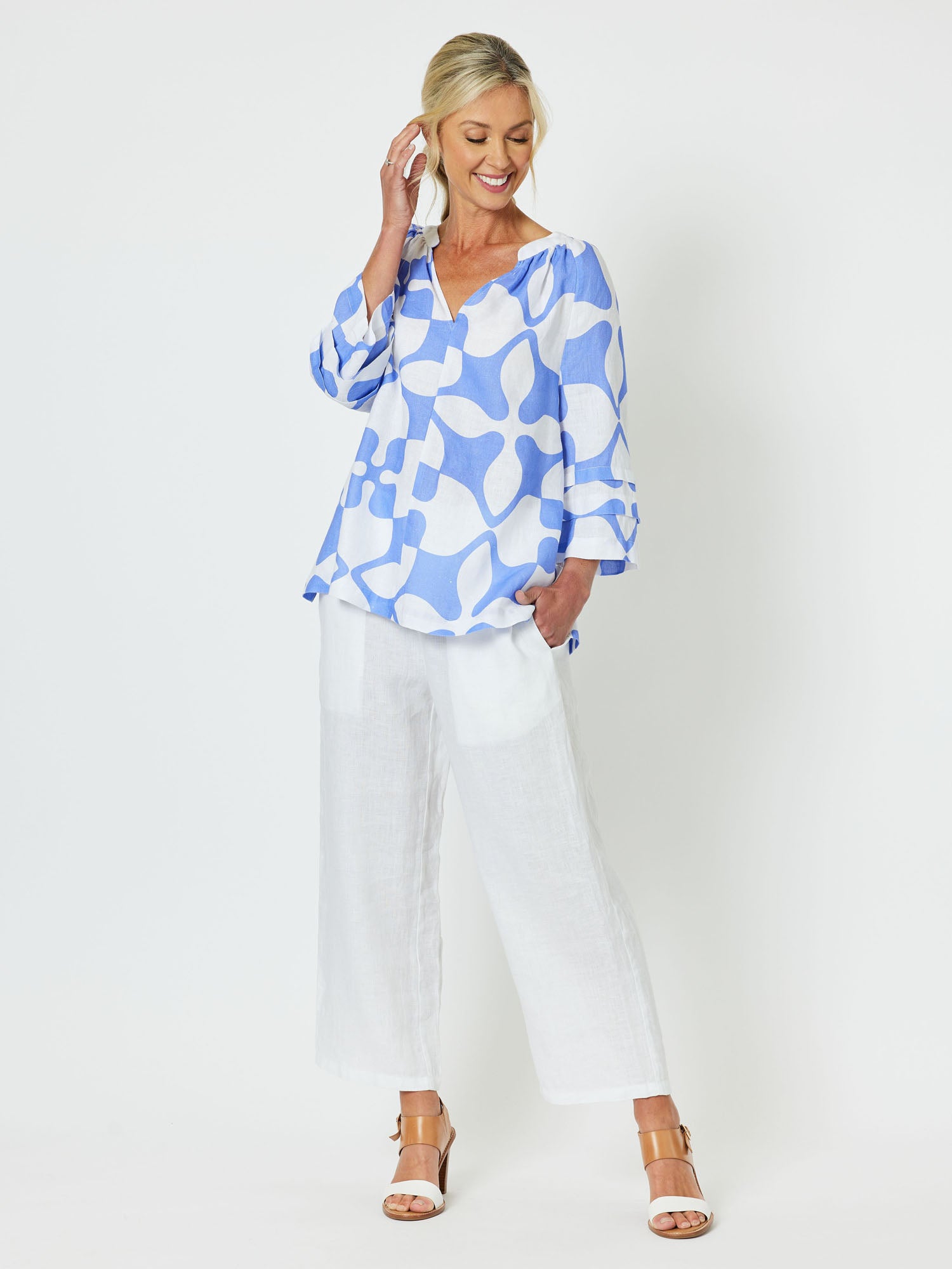 Pantile Print Top - Blue