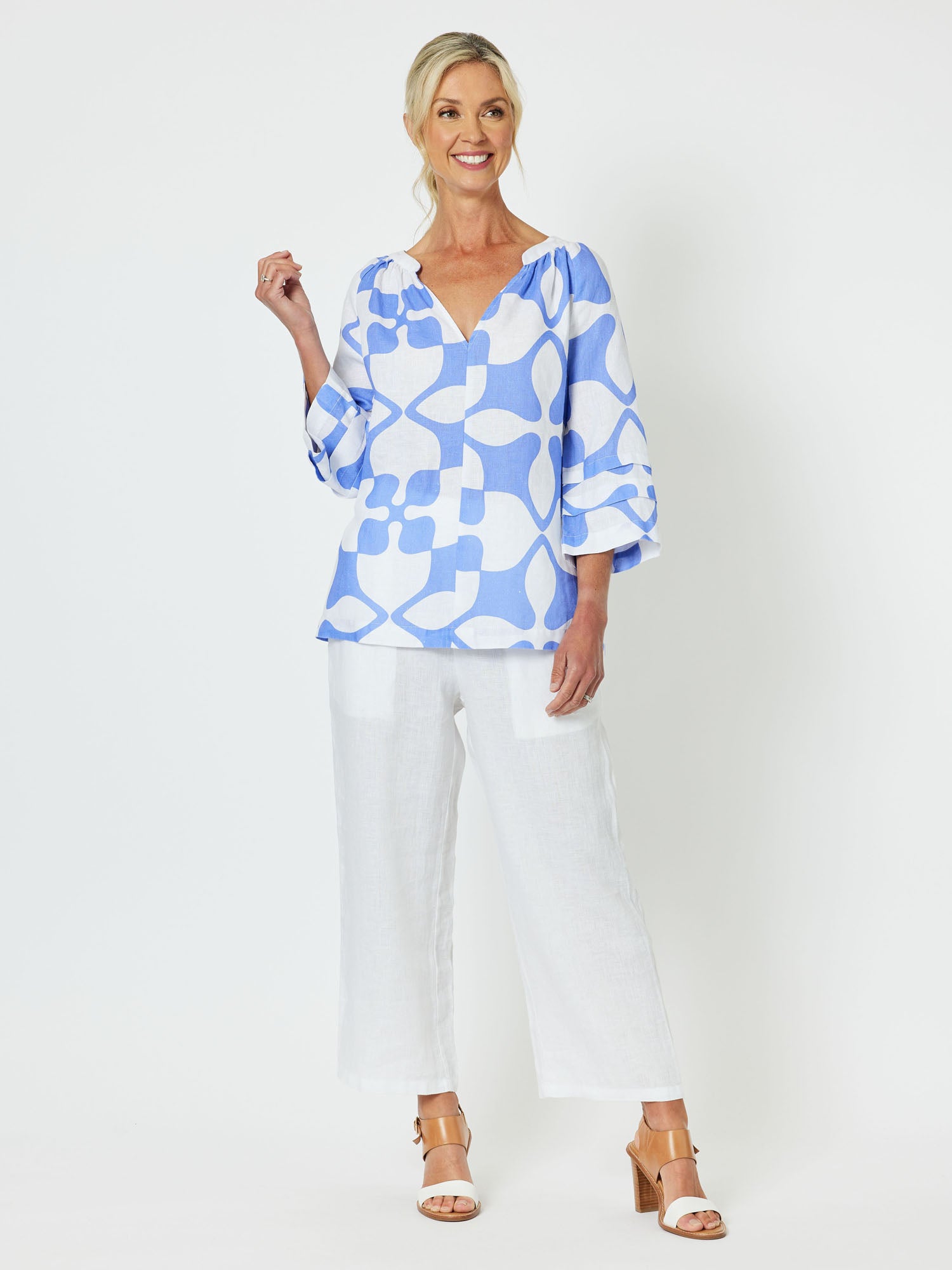 Pantile Print Top - Blue
